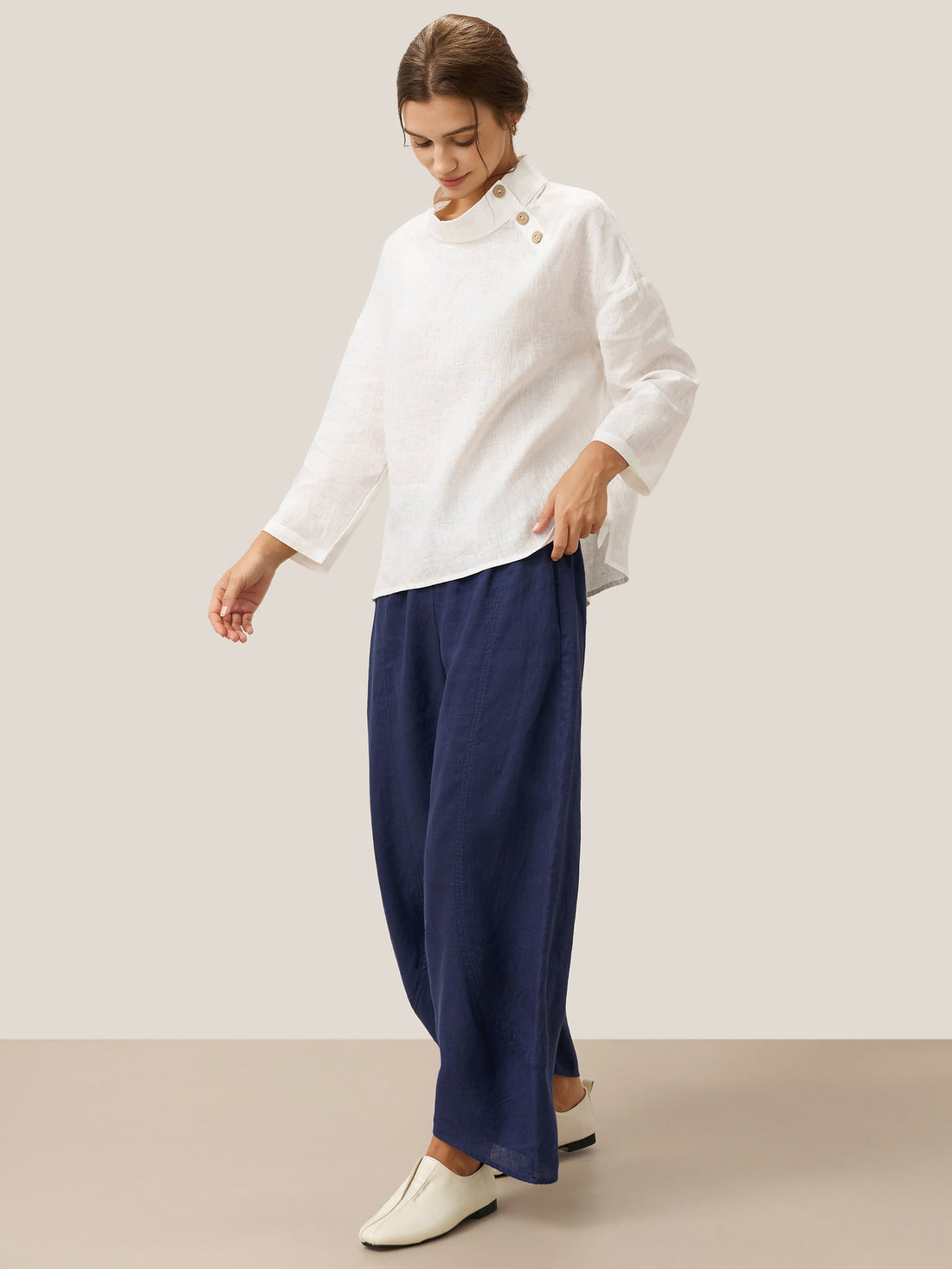 100% Linen Wide Leg Elastic Waist Pants