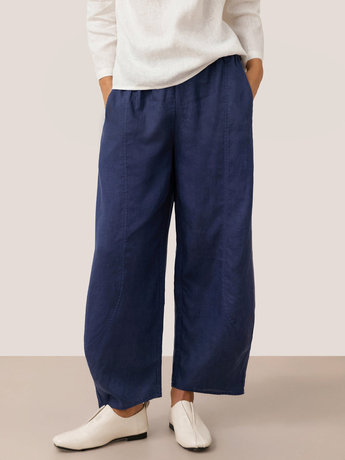 100% Linen Wide Leg Elastic Waist Pants