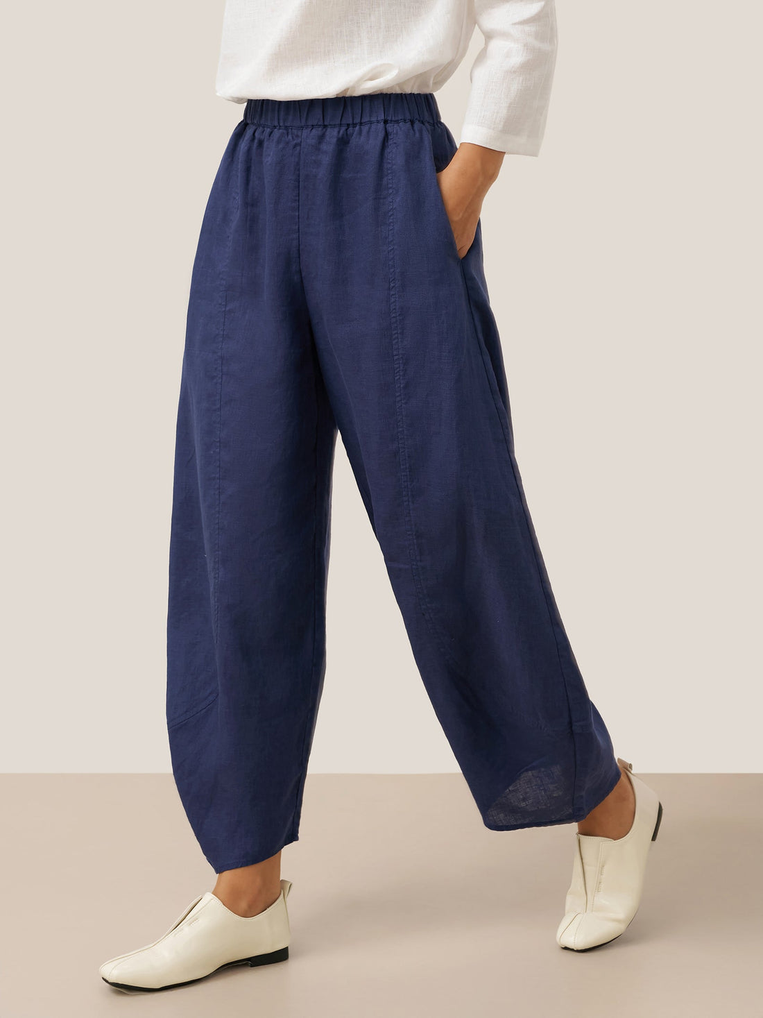 100% Linen Wide Leg Elastic Waist Pants