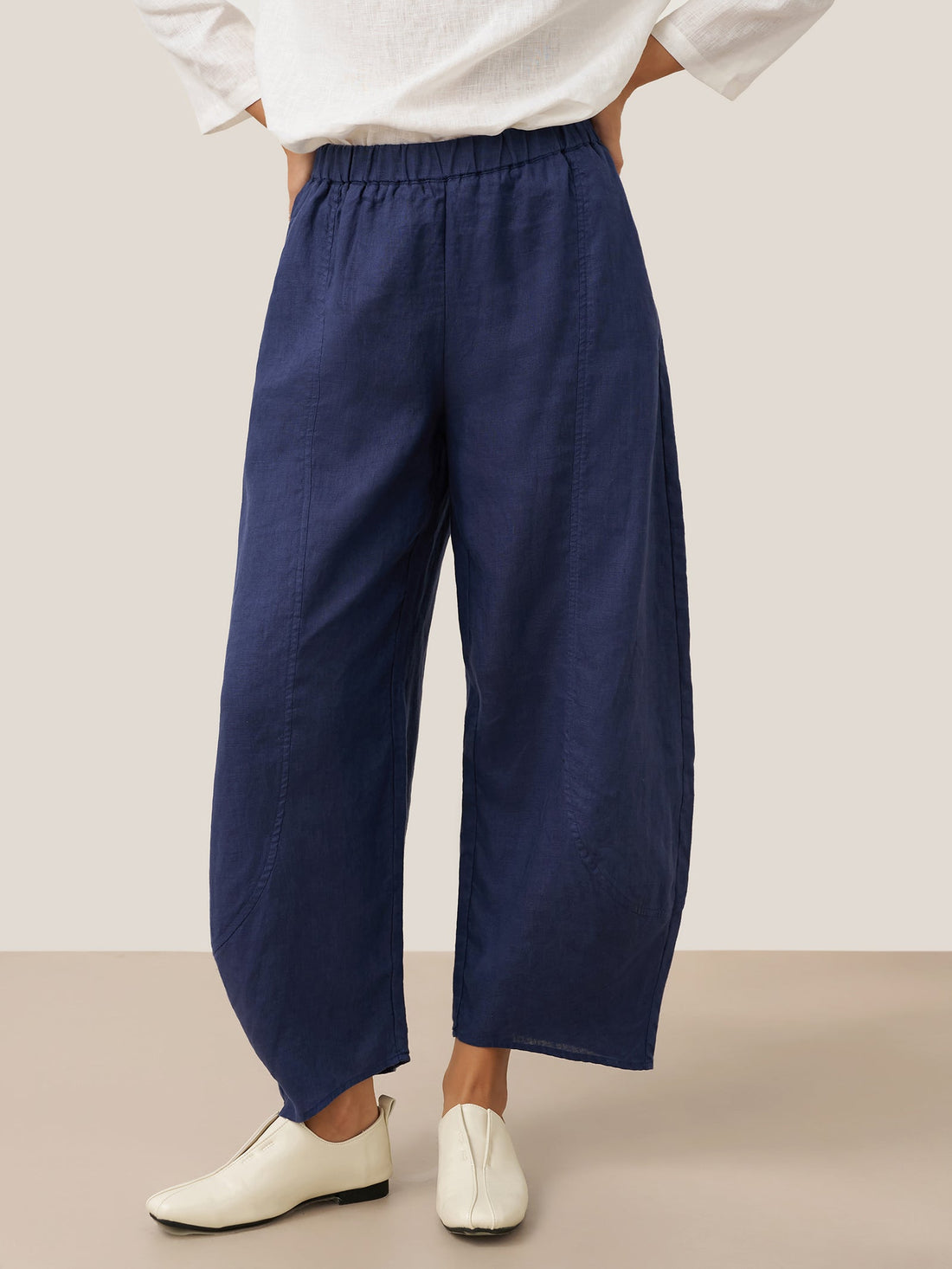 100% Linen Wide Leg Elastic Waist Pants