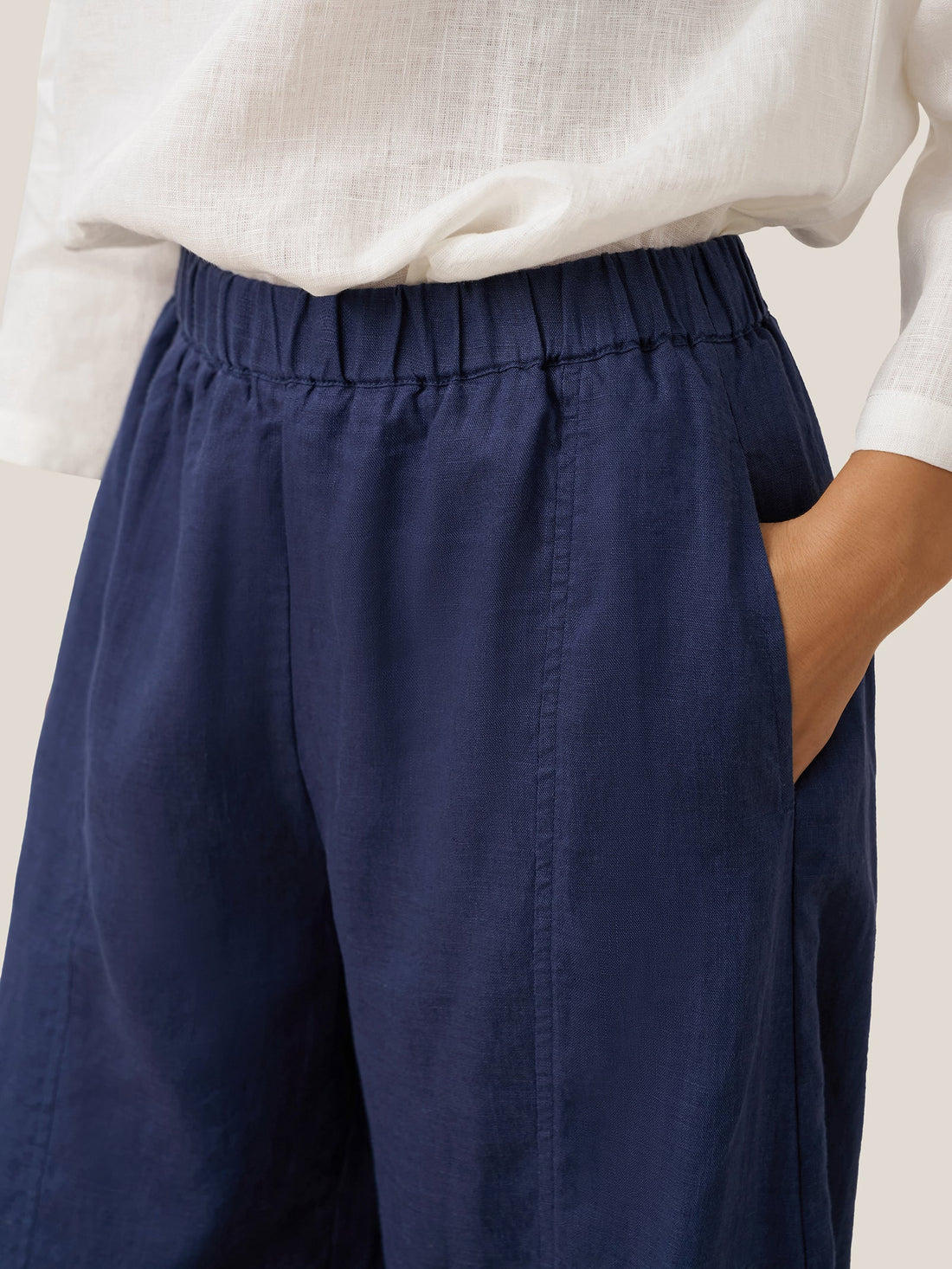 100% Linen Wide-Leg Elastic Waist Pants