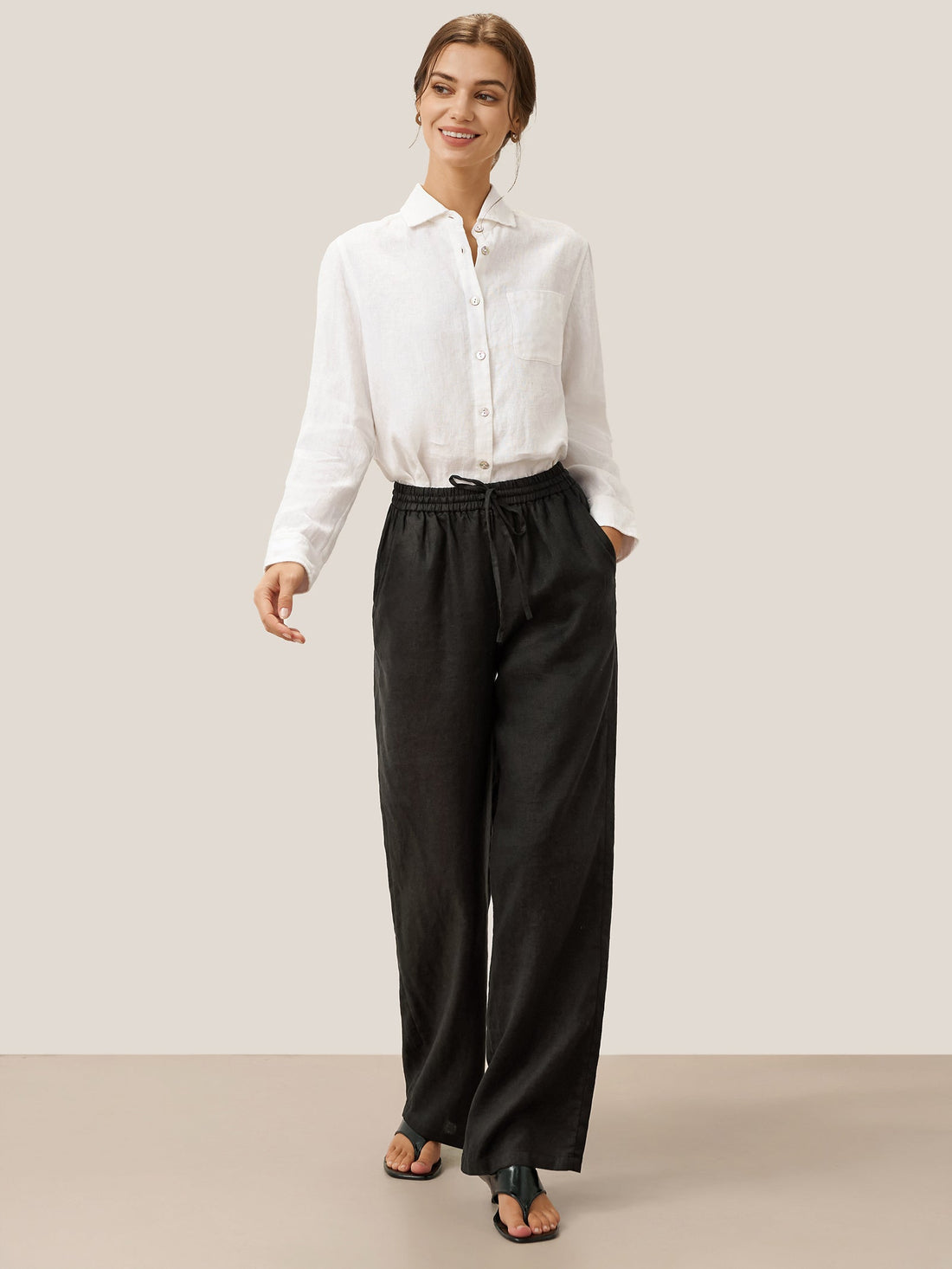 100% Linen Garment-Dyed Straight-Leg Pants