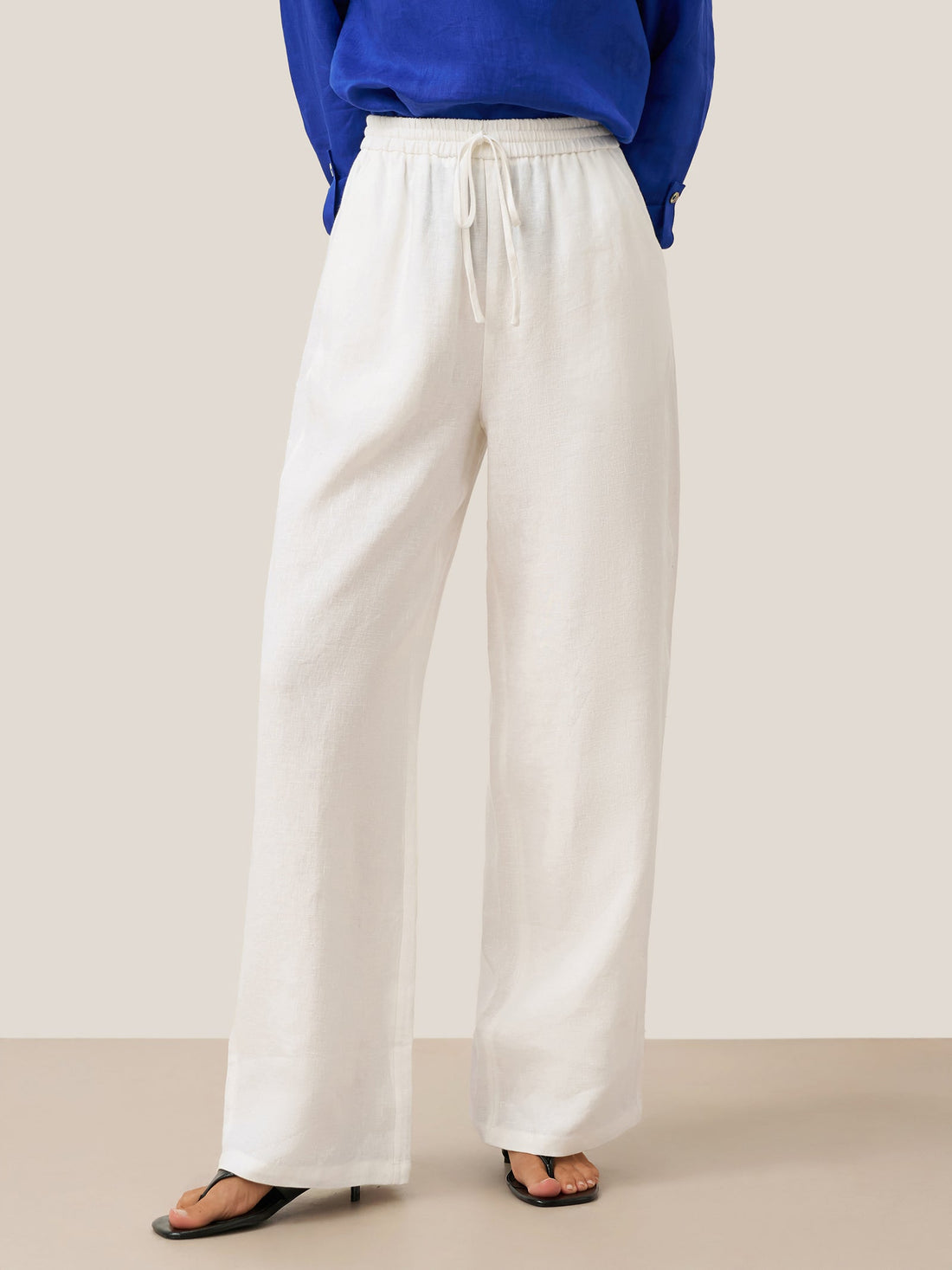 100% Linen Full-Elastic Waist Straight-Leg Pants