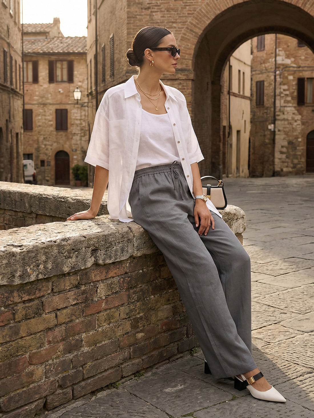 100% Linen Garment-Dyed Straight-Leg Pants
