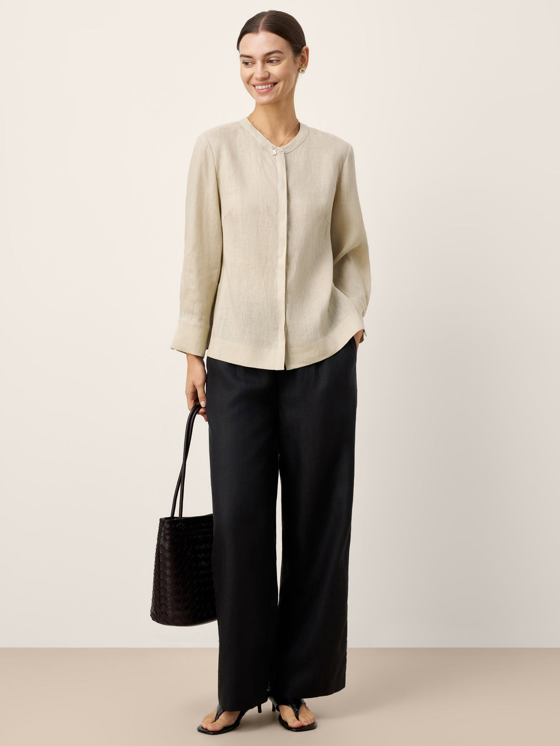 100% Linen Garment-Dyed Round Neck Shirt
