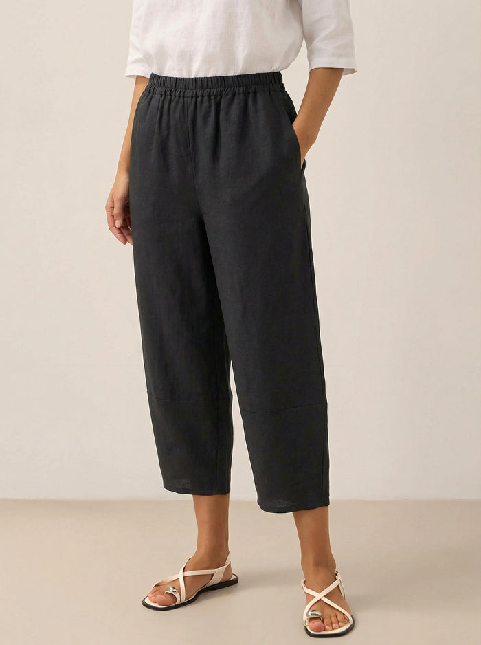 100% Linen Garment-Dyed Crop Barrel Pants