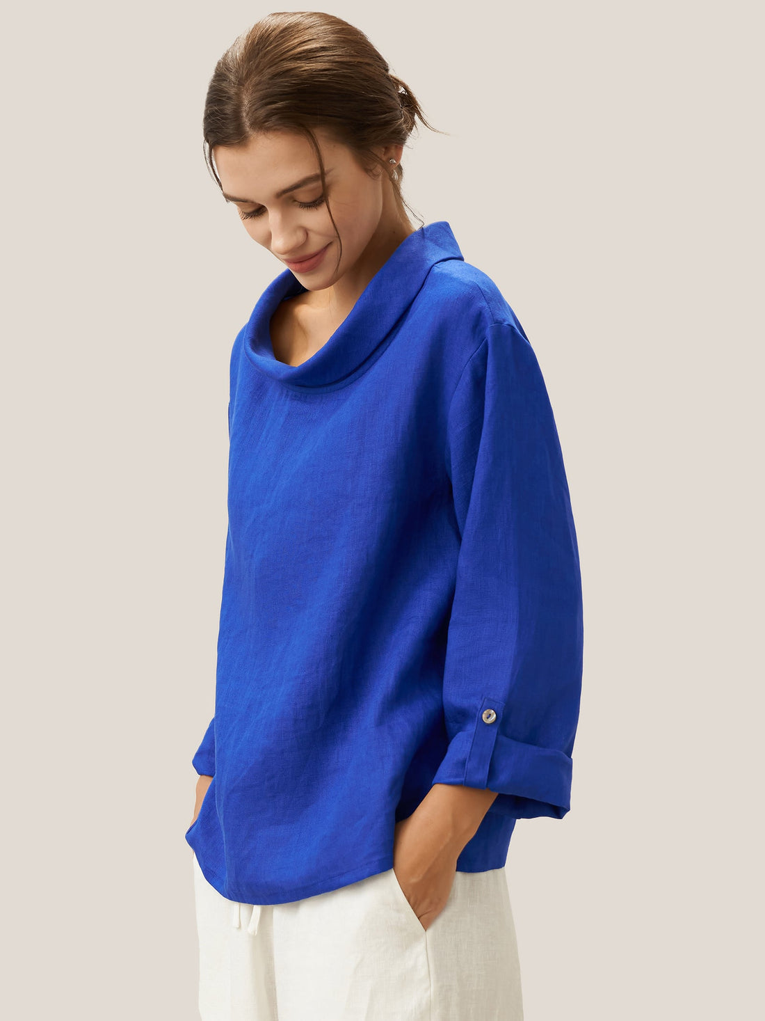 100% Linen Garment-Dyed Straight Blouse