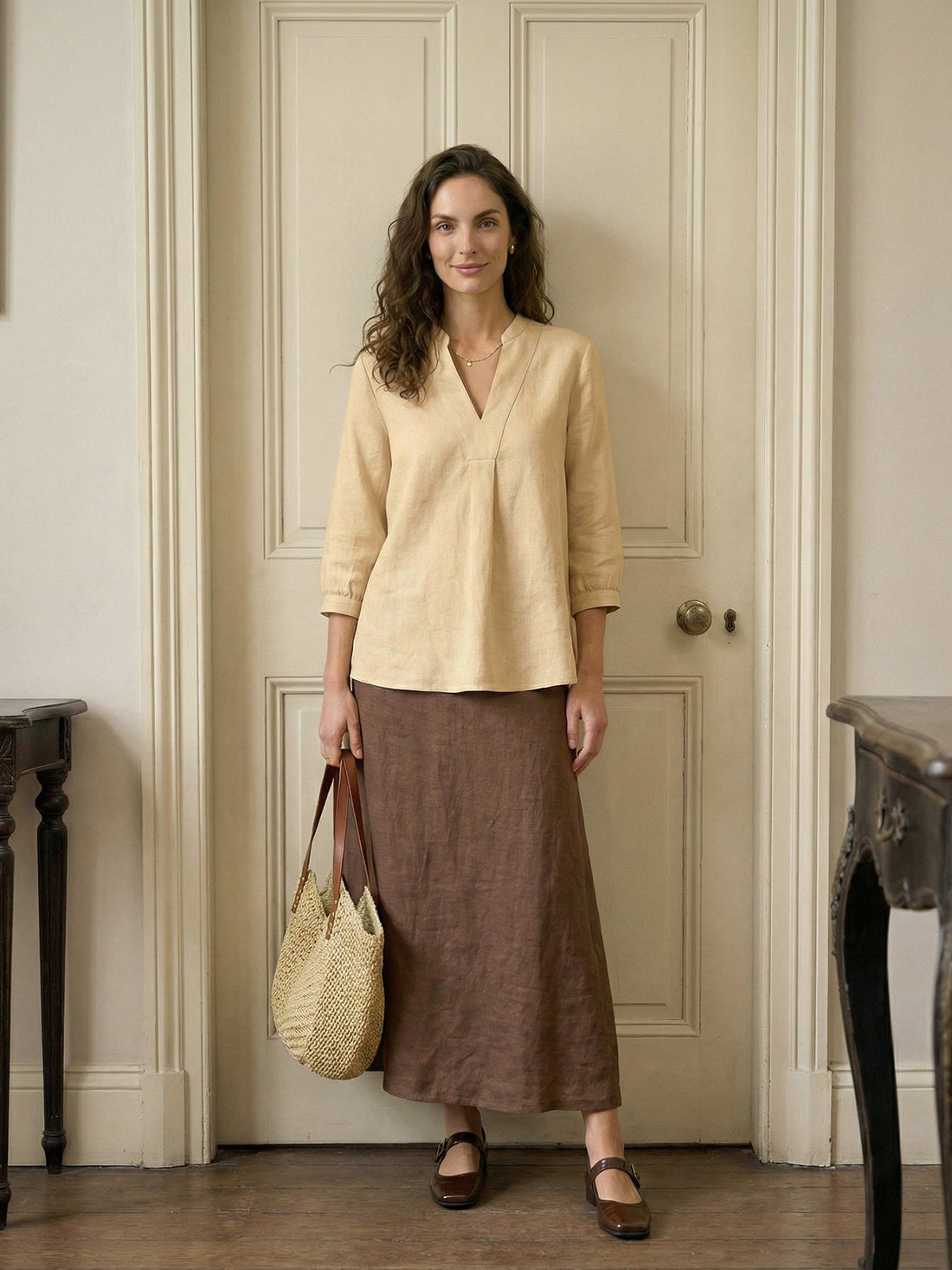 100% Linen Pleated A-Line Shirt