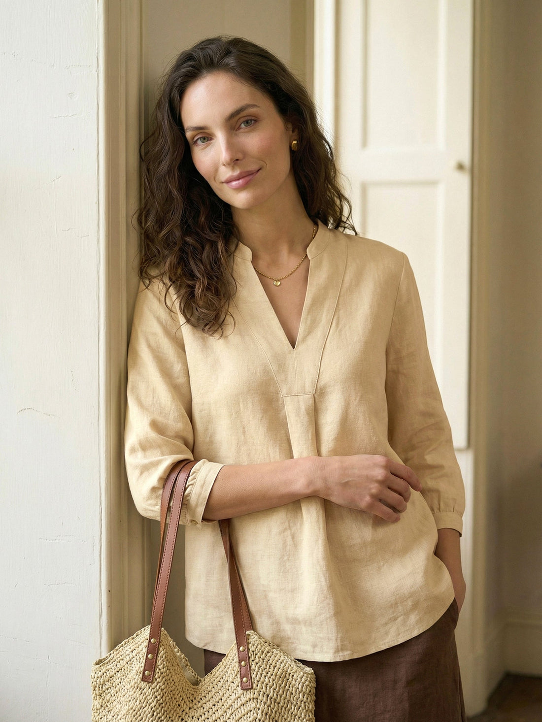 100% Linen Pleated A-Line Shirt