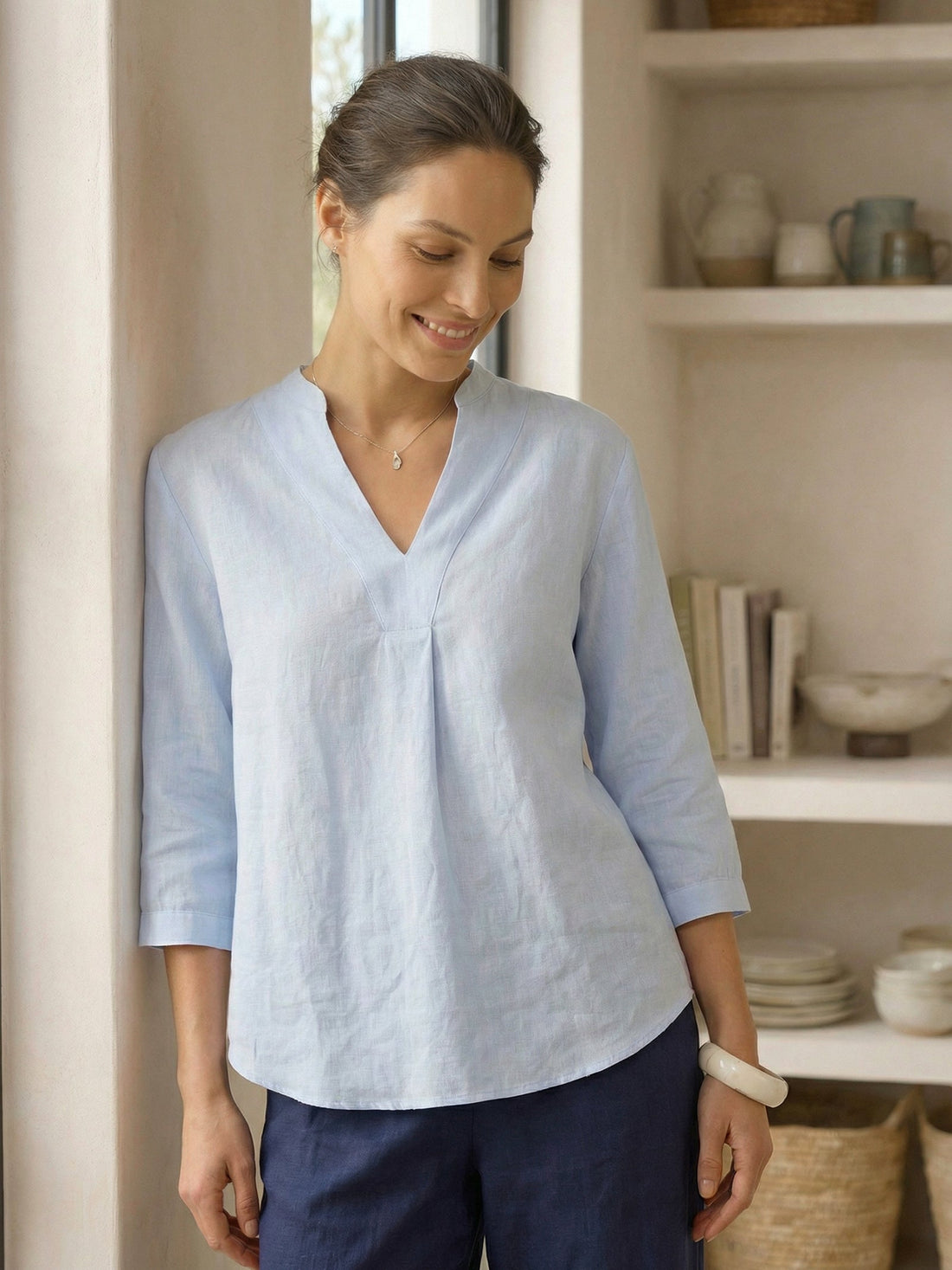 100% Linen Pleated A-Line Shirt