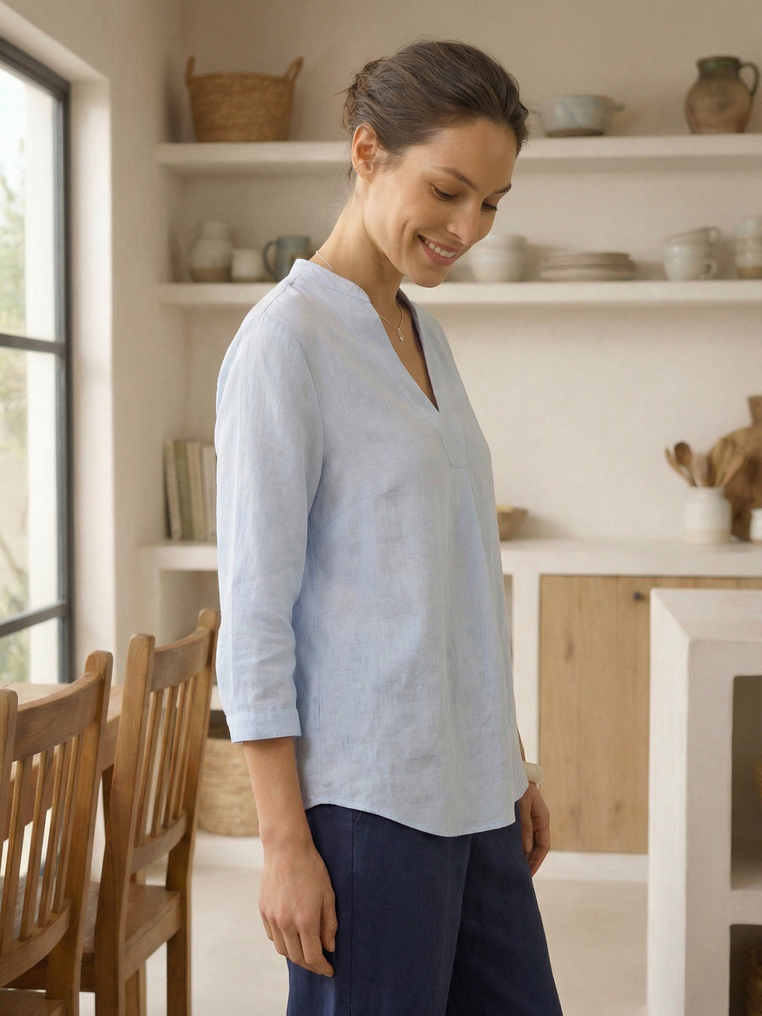100% Linen Pleated A-Line Shirt