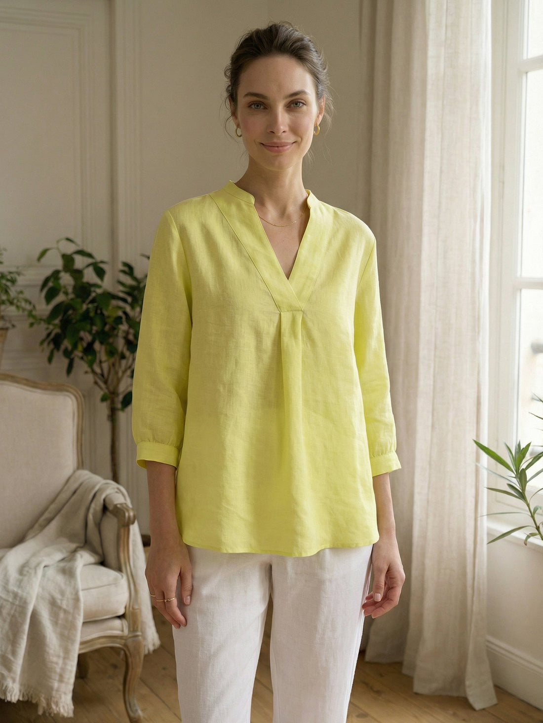 100% Linen Pleated A-Line Shirt