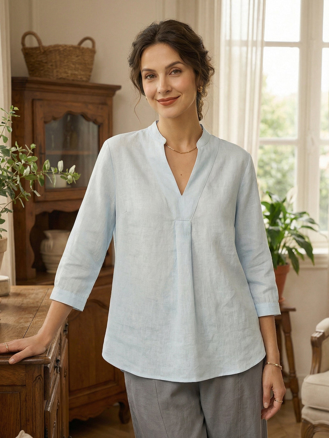 100% Linen Pleated A-Line Shirt