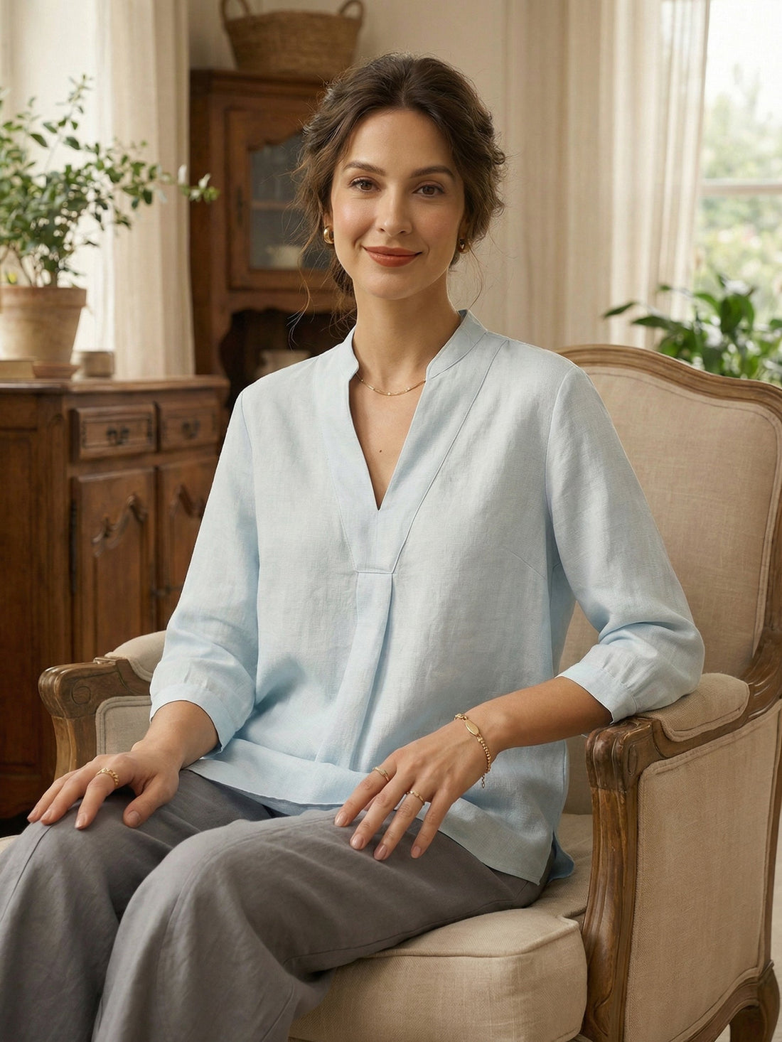 100% Linen Pleated A-Line Shirt