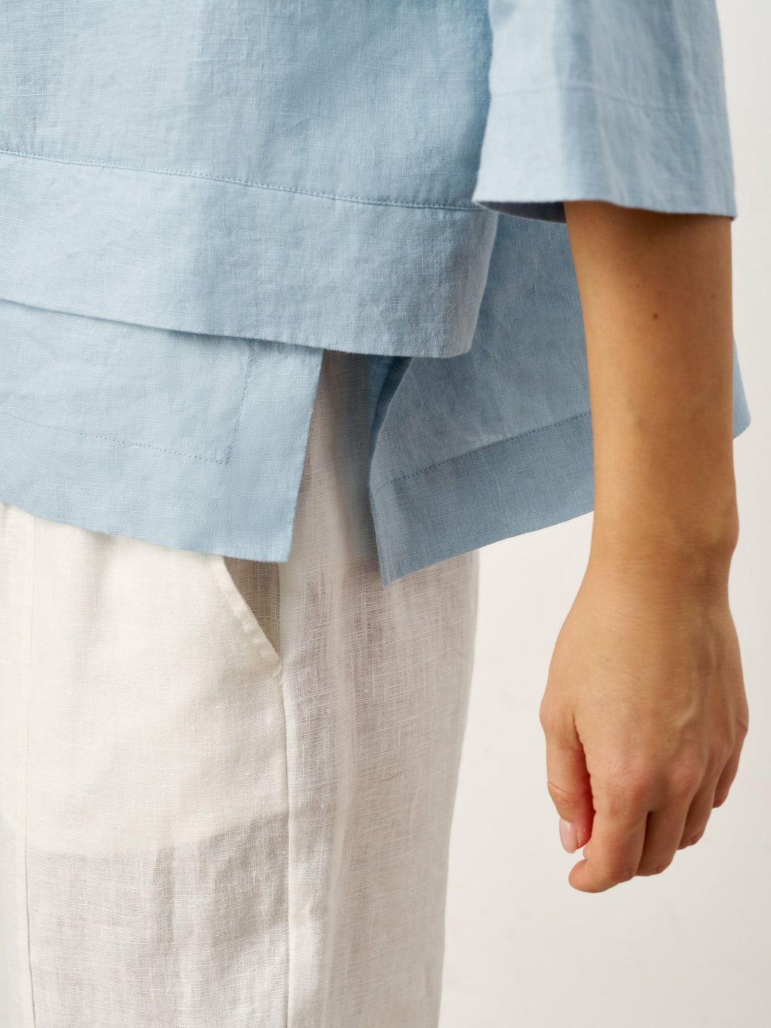 Linen Asymmetric V-Neck Half-Sleeve Shirt
