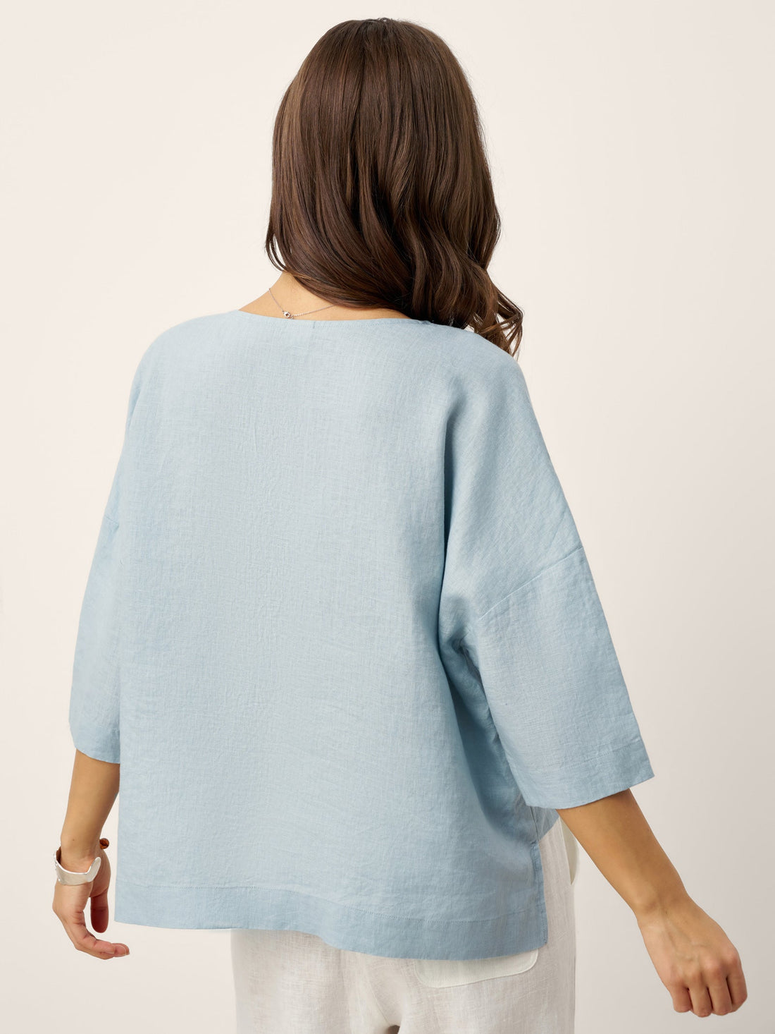 Linen Asymmetric V-Neck Half-Sleeve Shirt