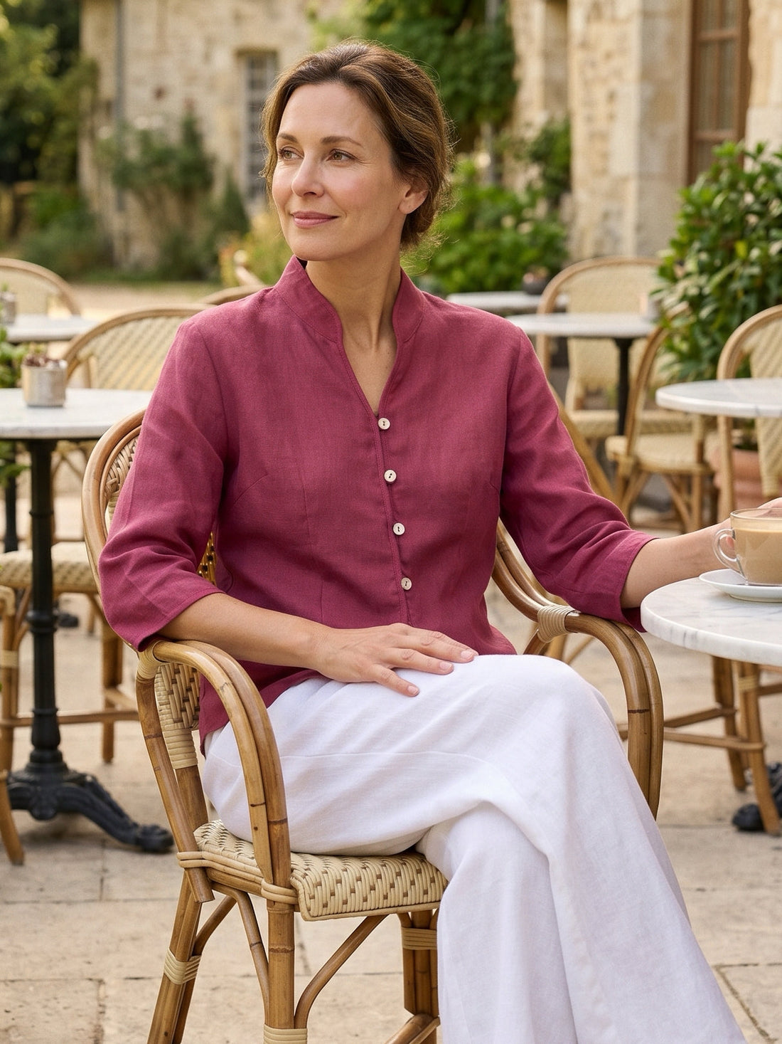 100% Linen Tailored Stand-Collar Jacket