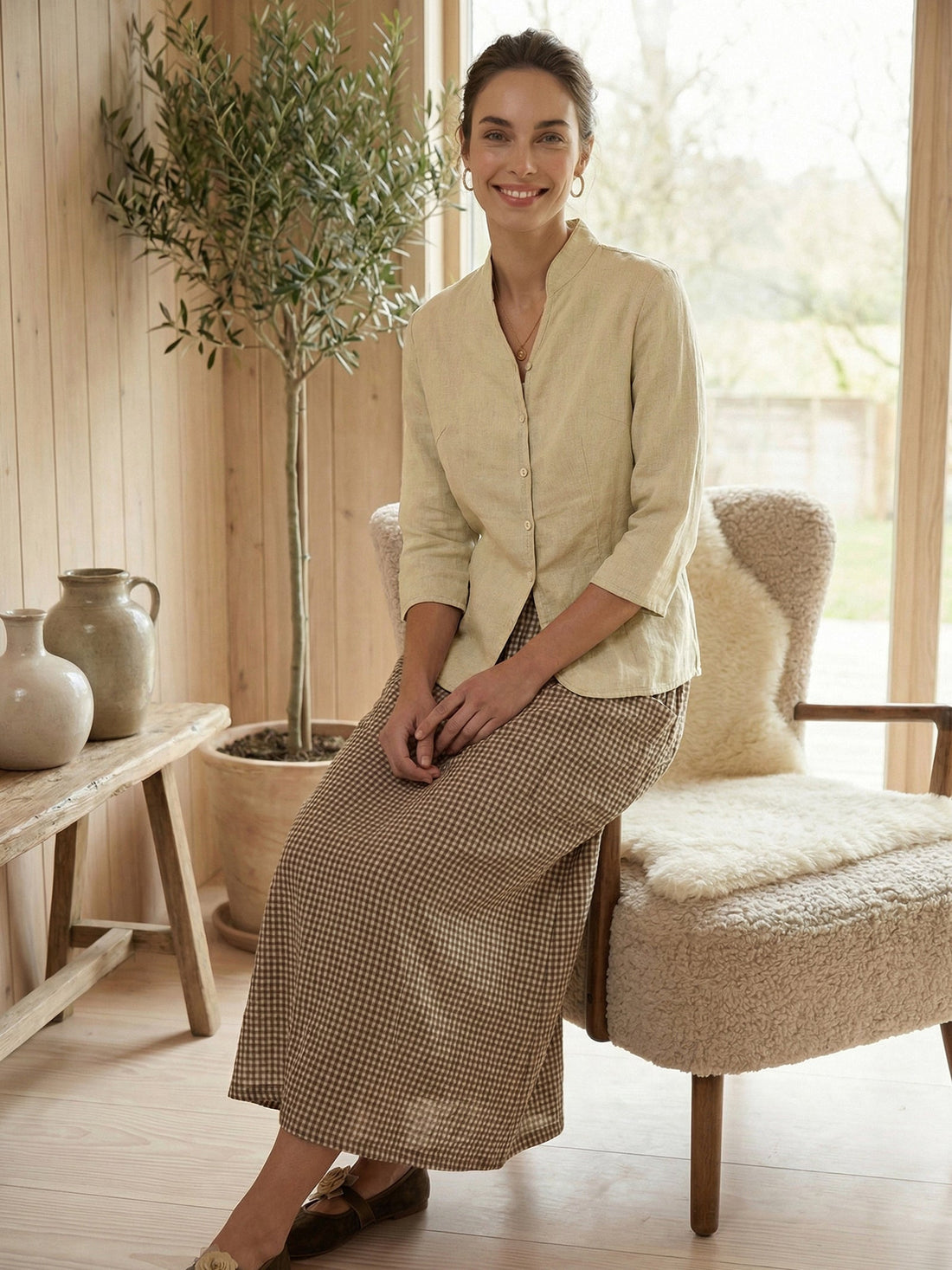 100% Linen Tailored Stand-Collar Jacket