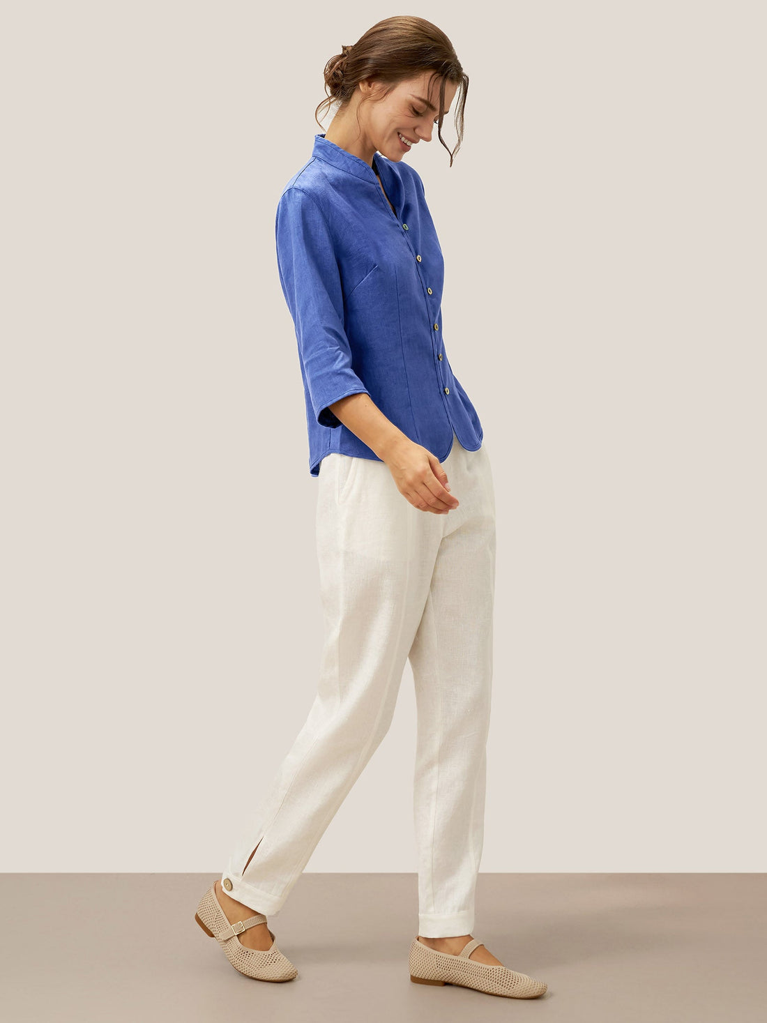 100% Linen Tailored Stand-Collar Jacket