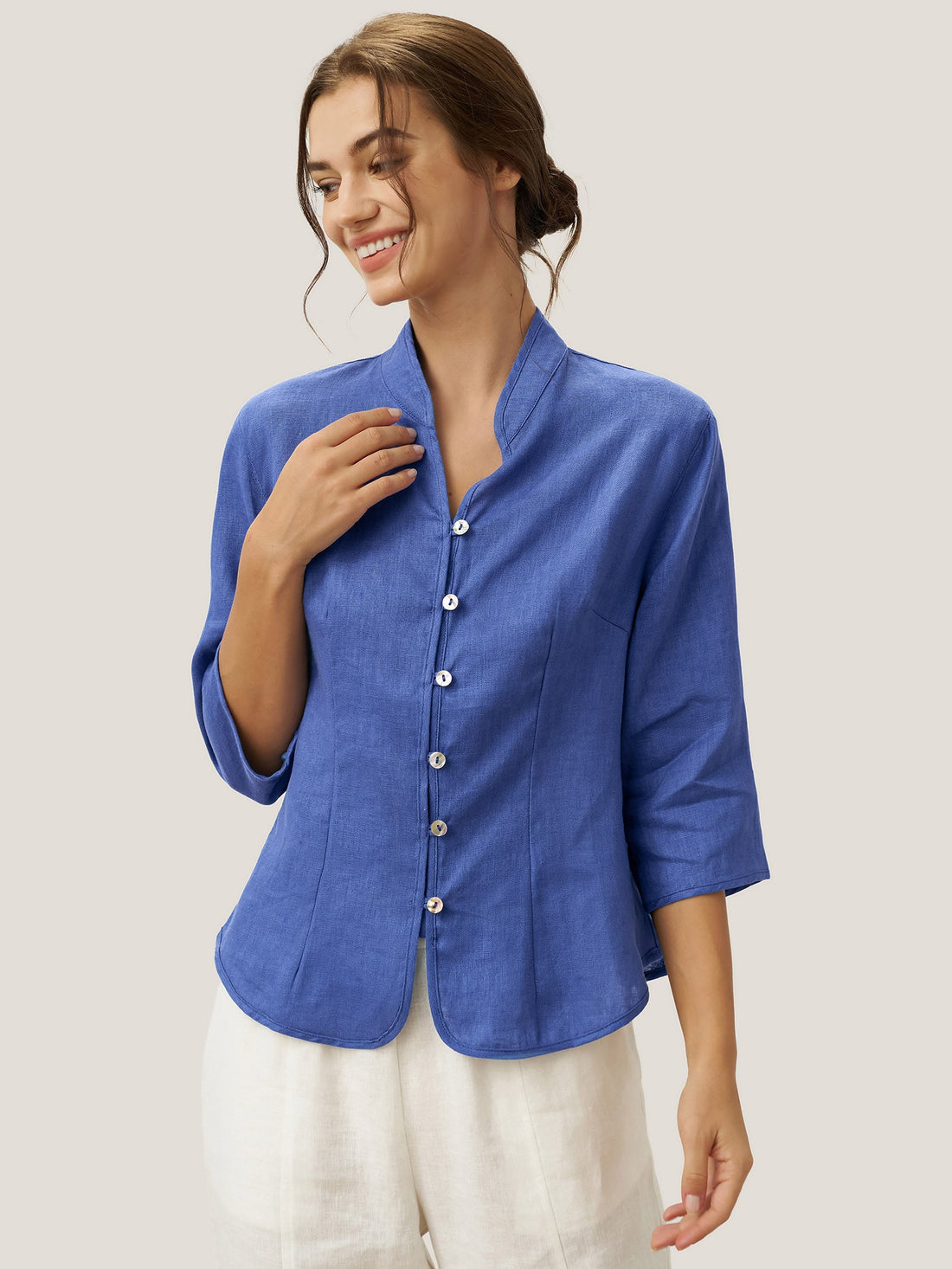 100% Linen Tailored Stand-Collar Jacket