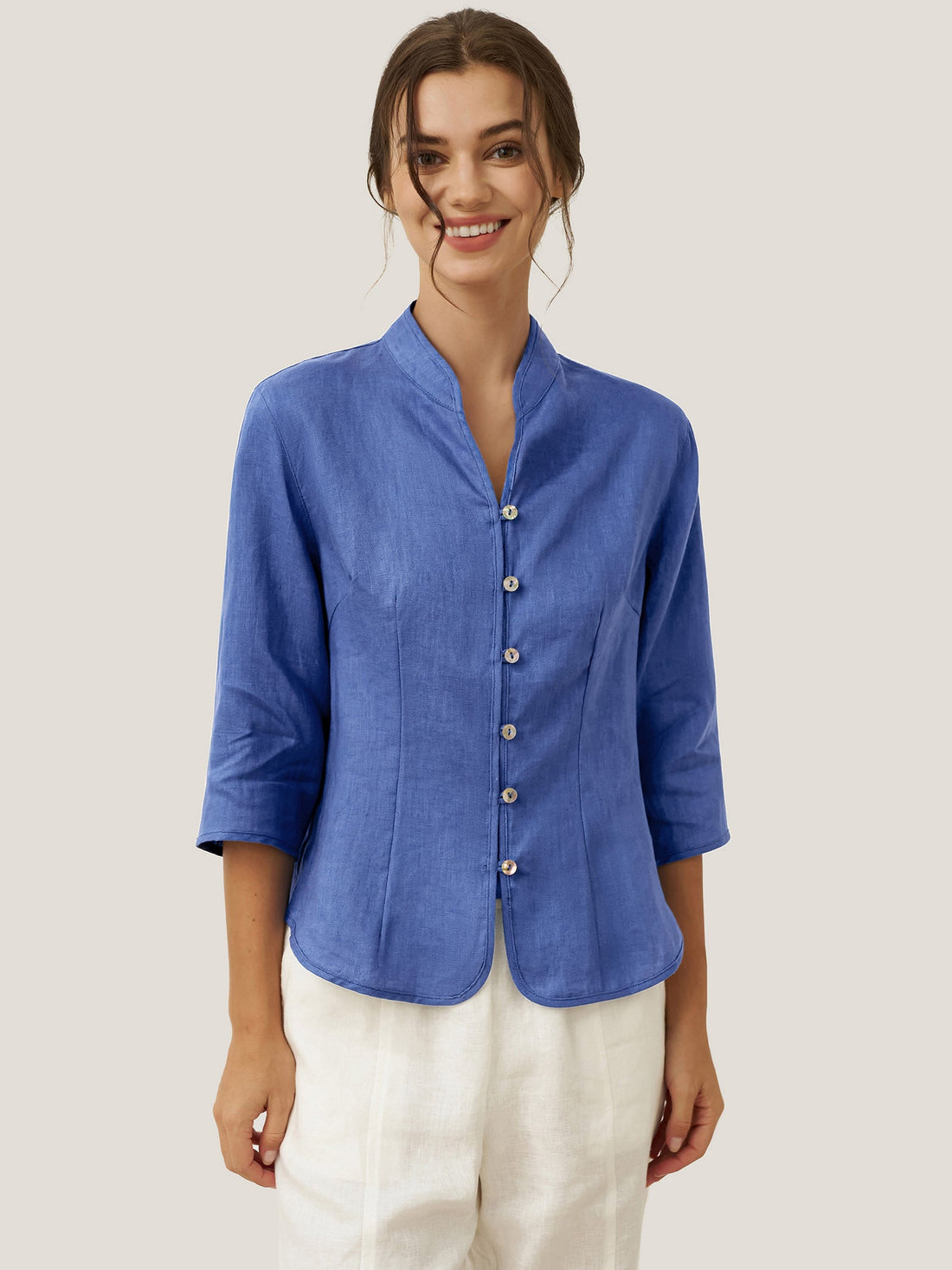 100% Linen Tailored Stand-Collar Jacket