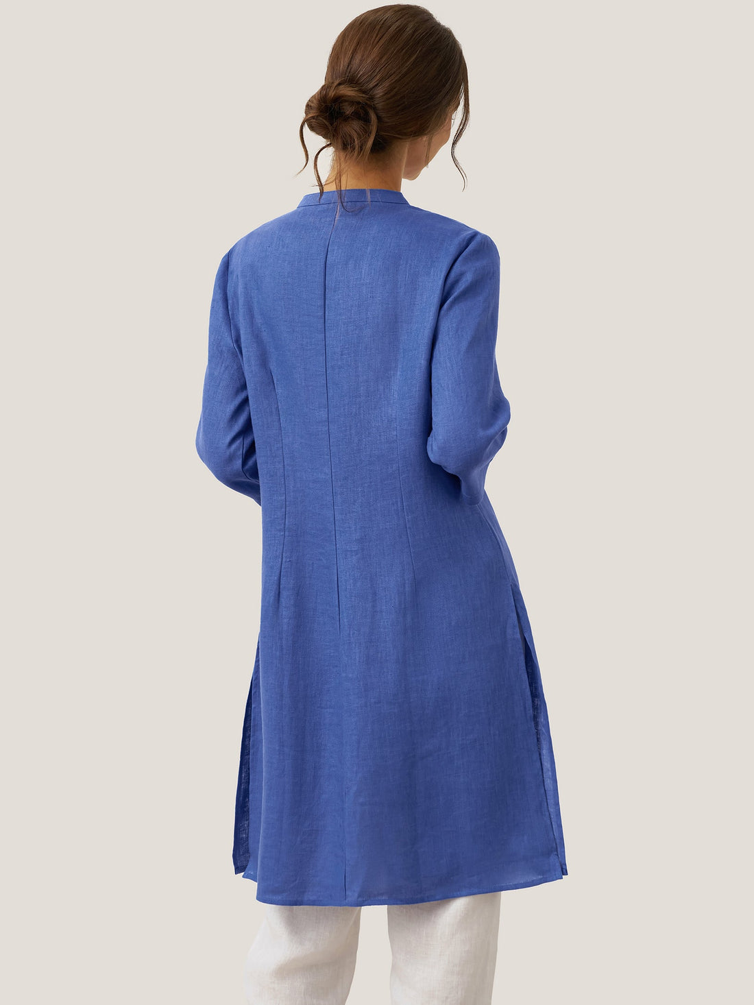 Linen Heavyweight V-Neck Stand Collar Shirt