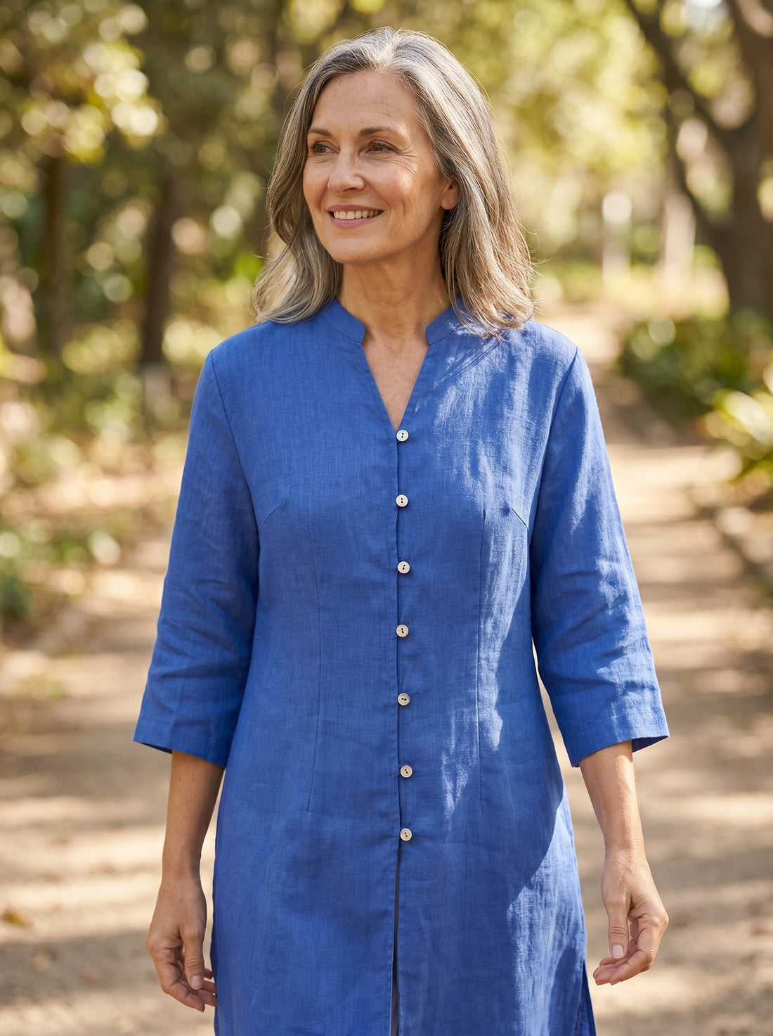 Linen Heavyweight V-Neck Stand Collar Shirt