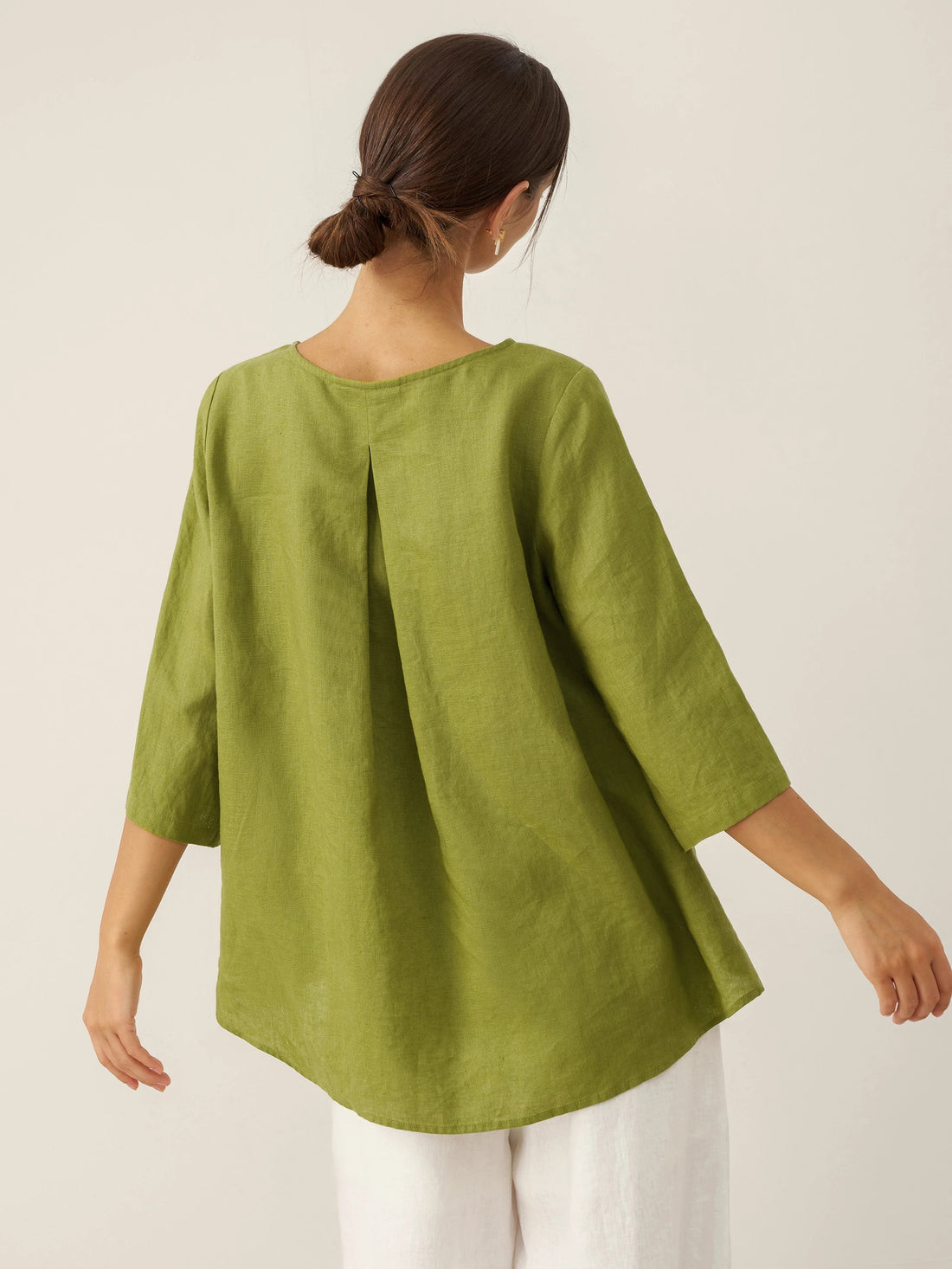 100% Linen Round Neck Half-Sleeve Blouse