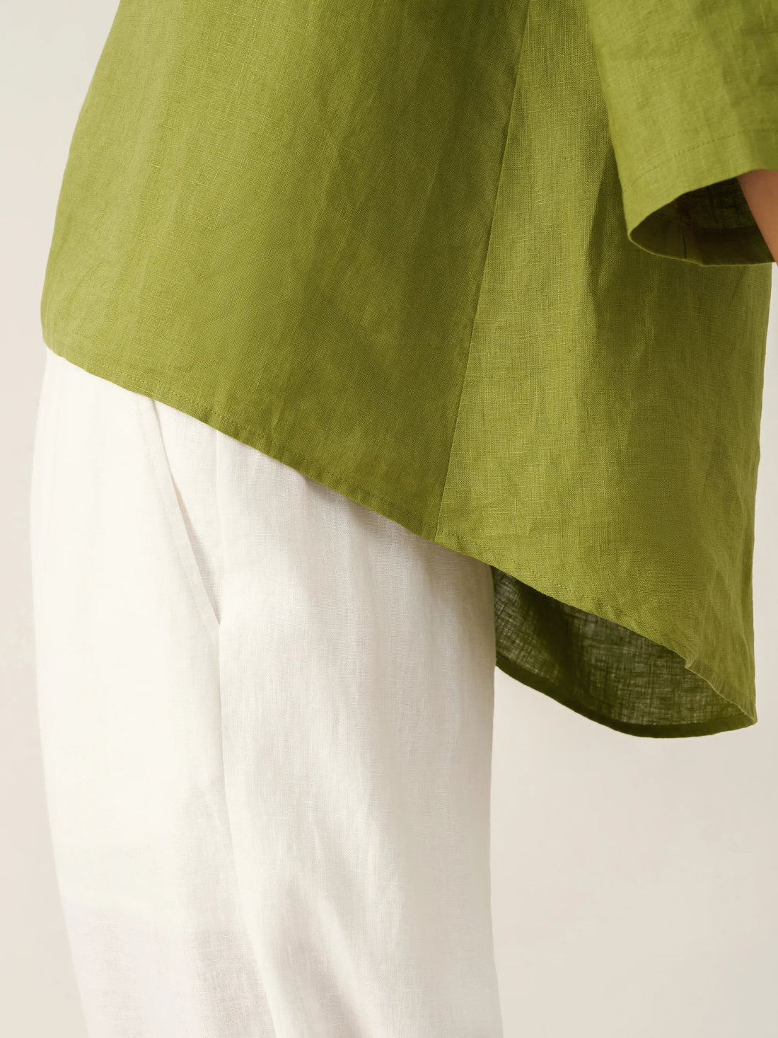 100% Linen Round Neck Half-Sleeve Blouse