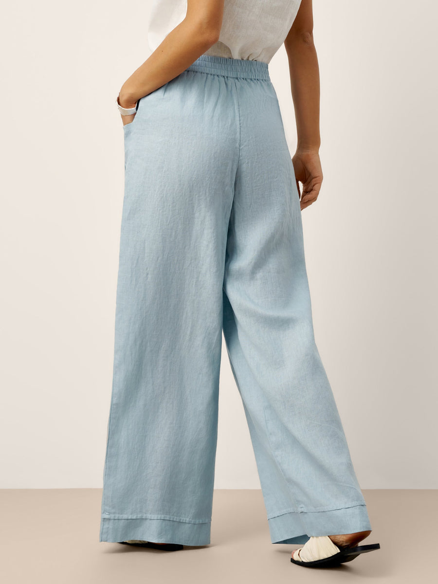 Linen Wide-Leg Pants with Welt Pockets