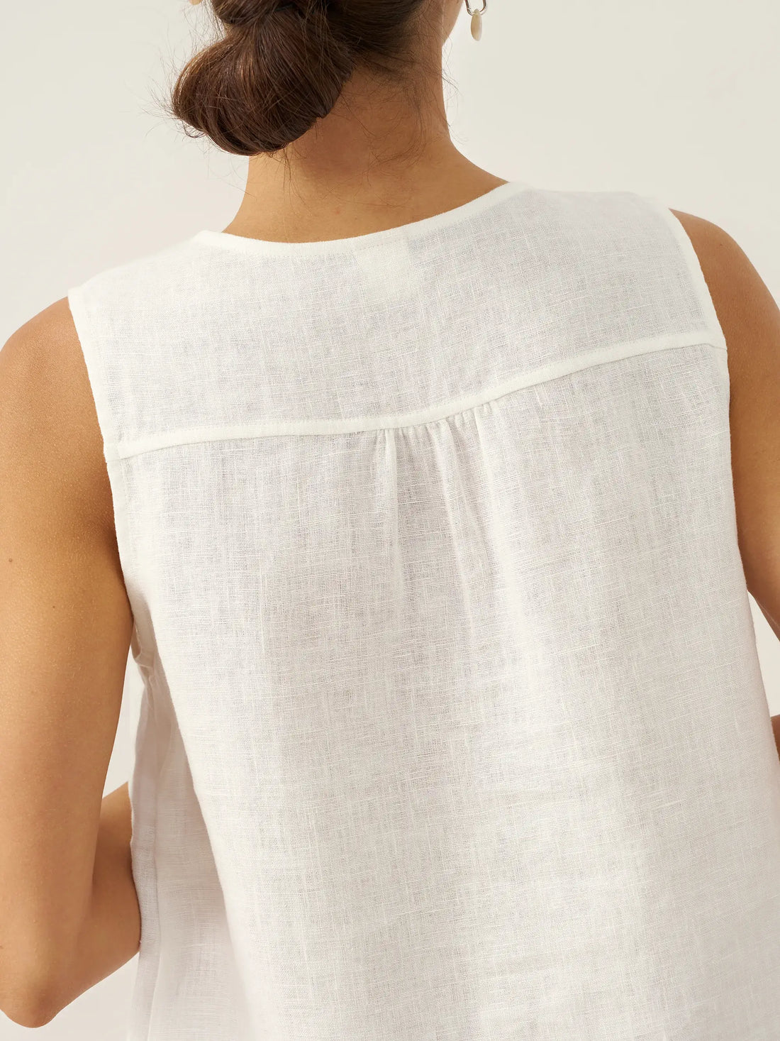 100% Linen Ruched V-Neck Tank Top