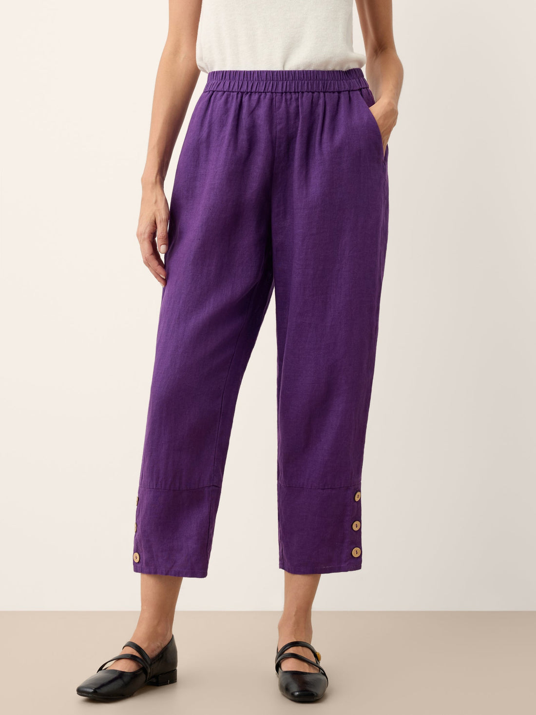 100% Linen Artisan-Button Tapered Pants