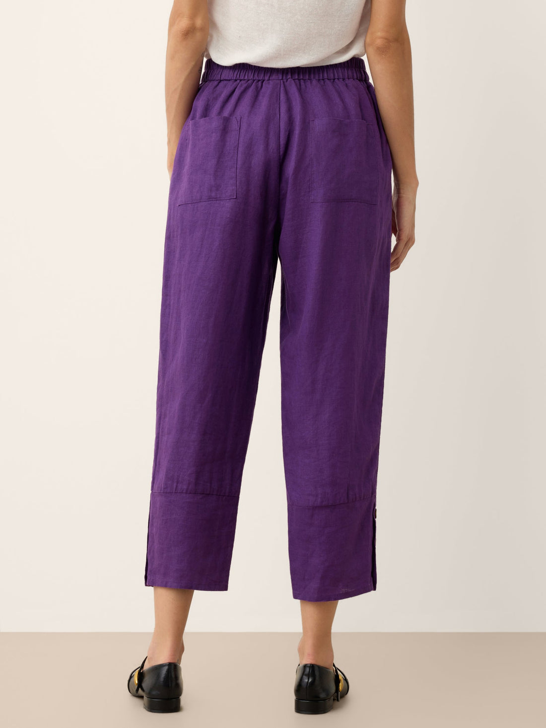 100% Linen Artisan-Button Tapered Pants
