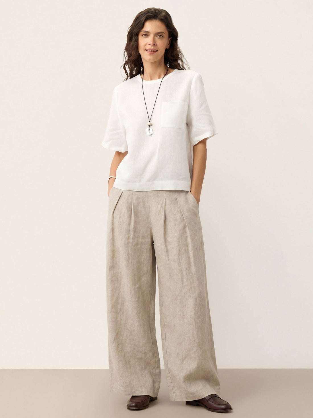 100% Linen Pleated High Rise Wide Leg Pants