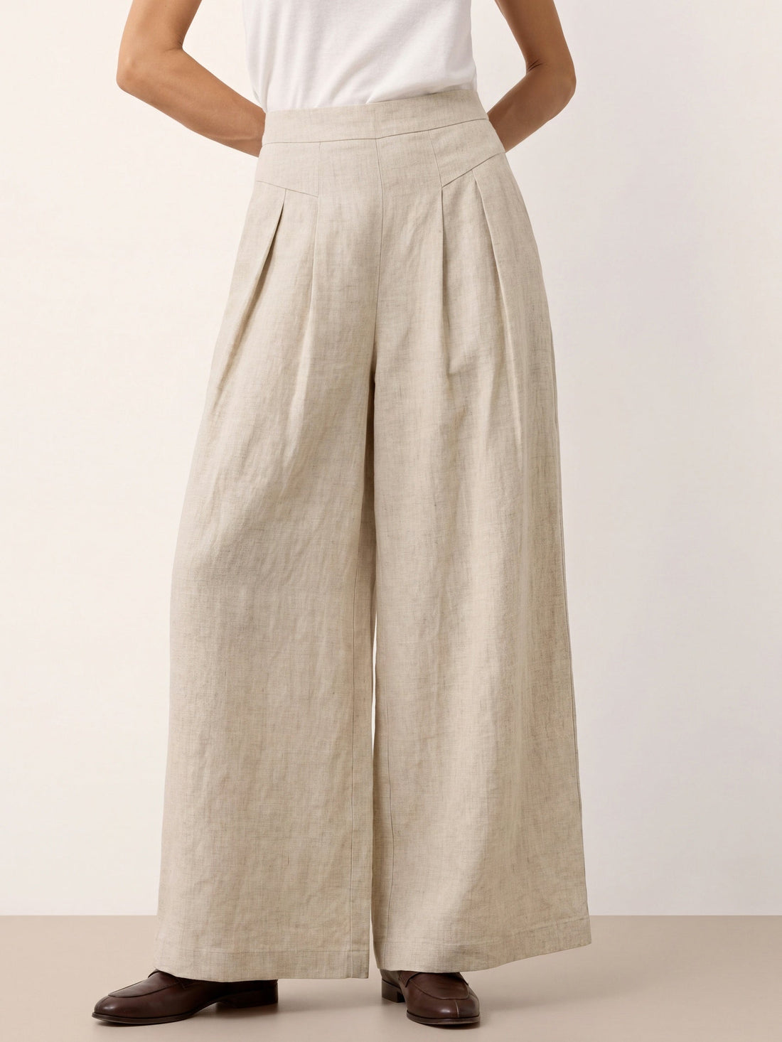100% Linen Pleated High Rise Wide Leg Pants