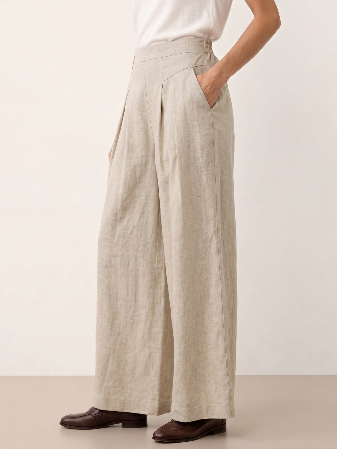 100% Linen Pleated High Rise Wide Leg Pants