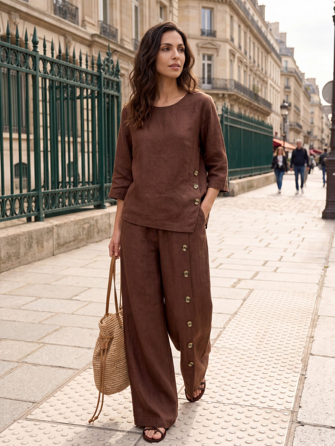 100% Linen High-Rise Straight-Leg Pants