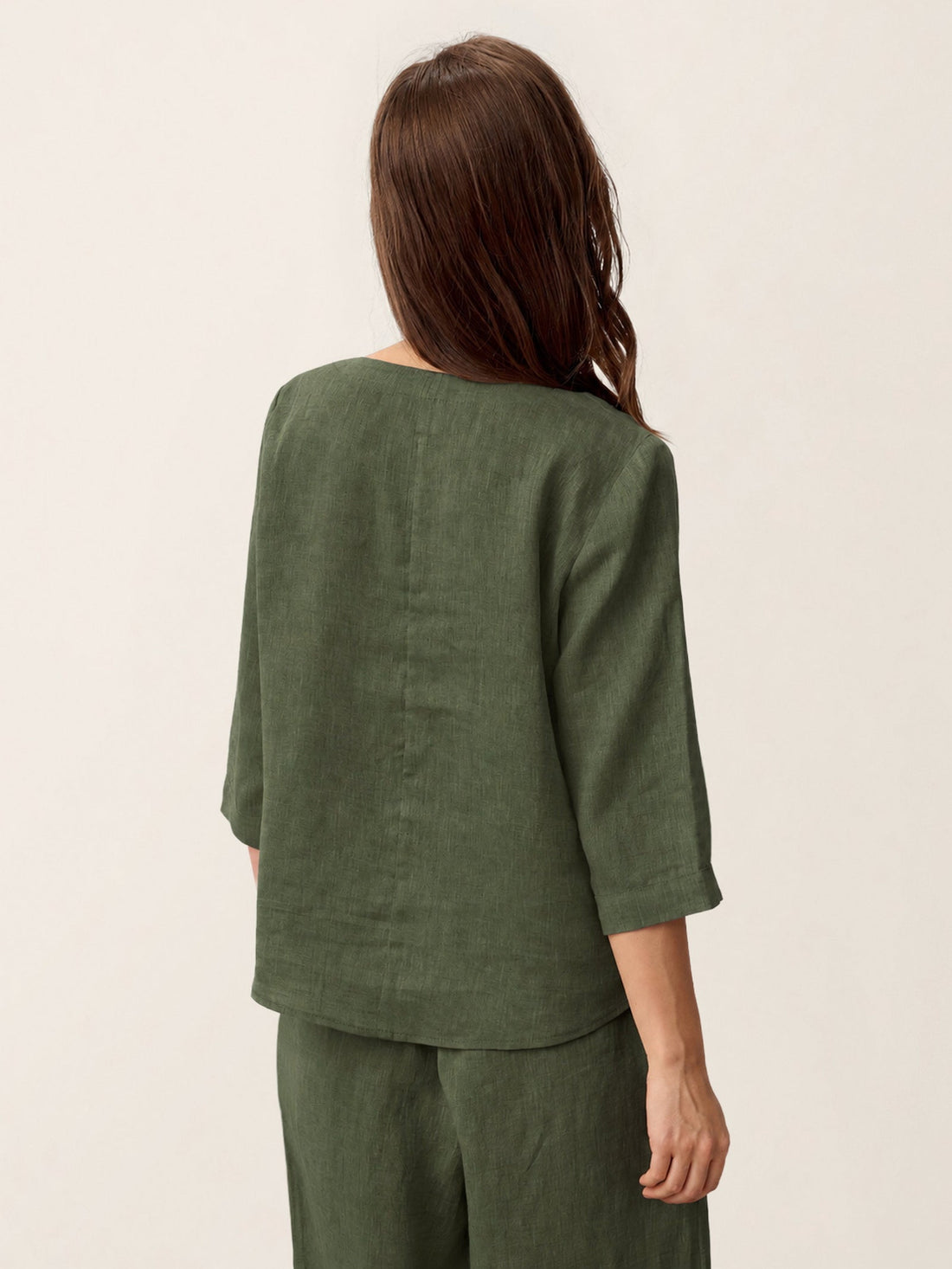 100% Linen Asymmetric-Hem Round Neck Blouse