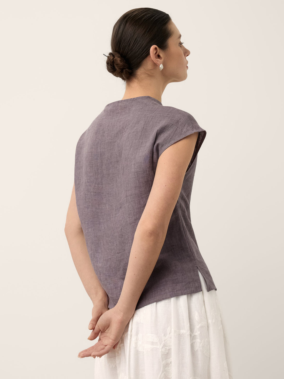 100% Linen Asymmetric Cap Sleeve Blouse