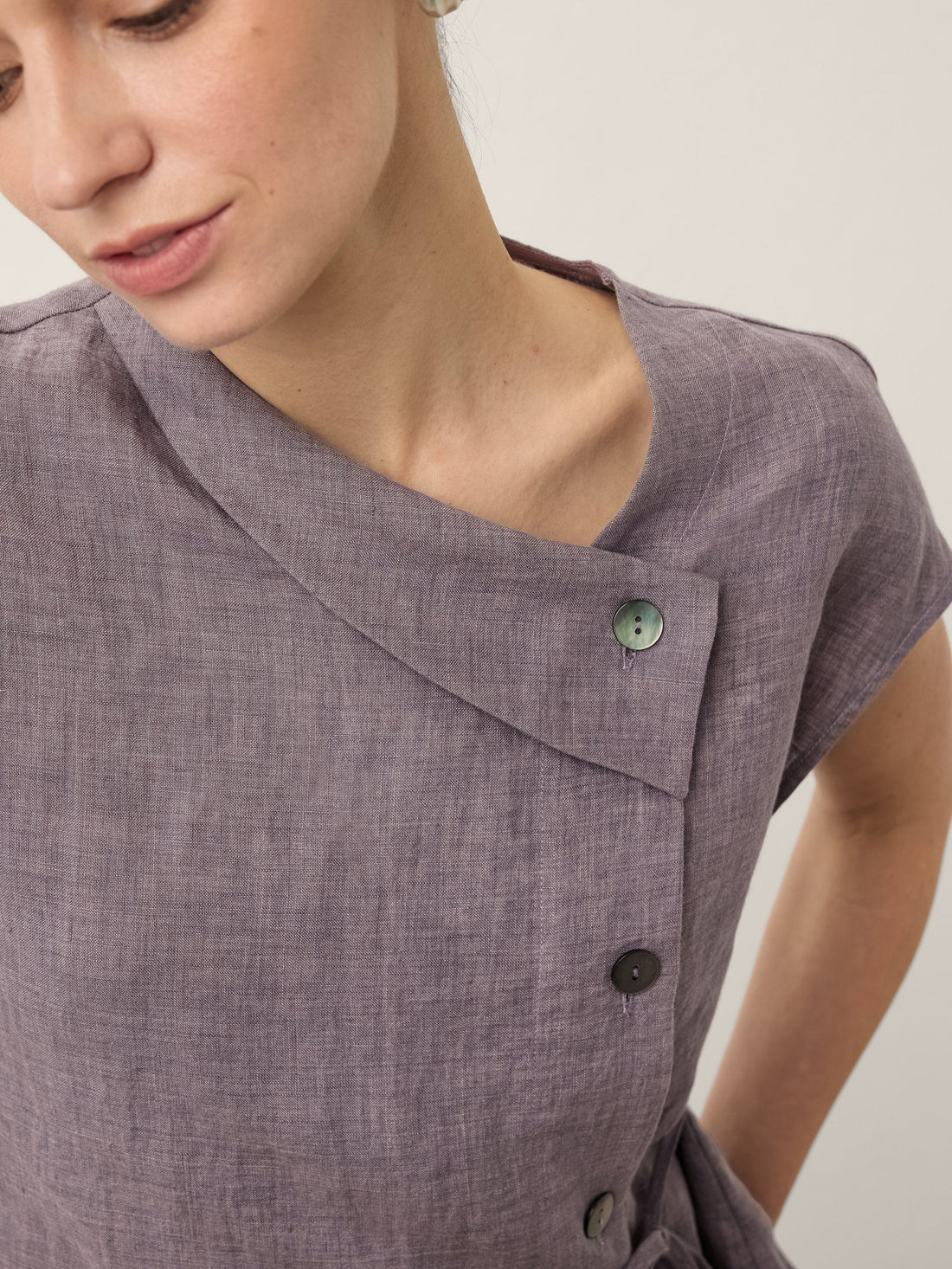 100% Linen Asymmetric Cap Sleeve Blouse