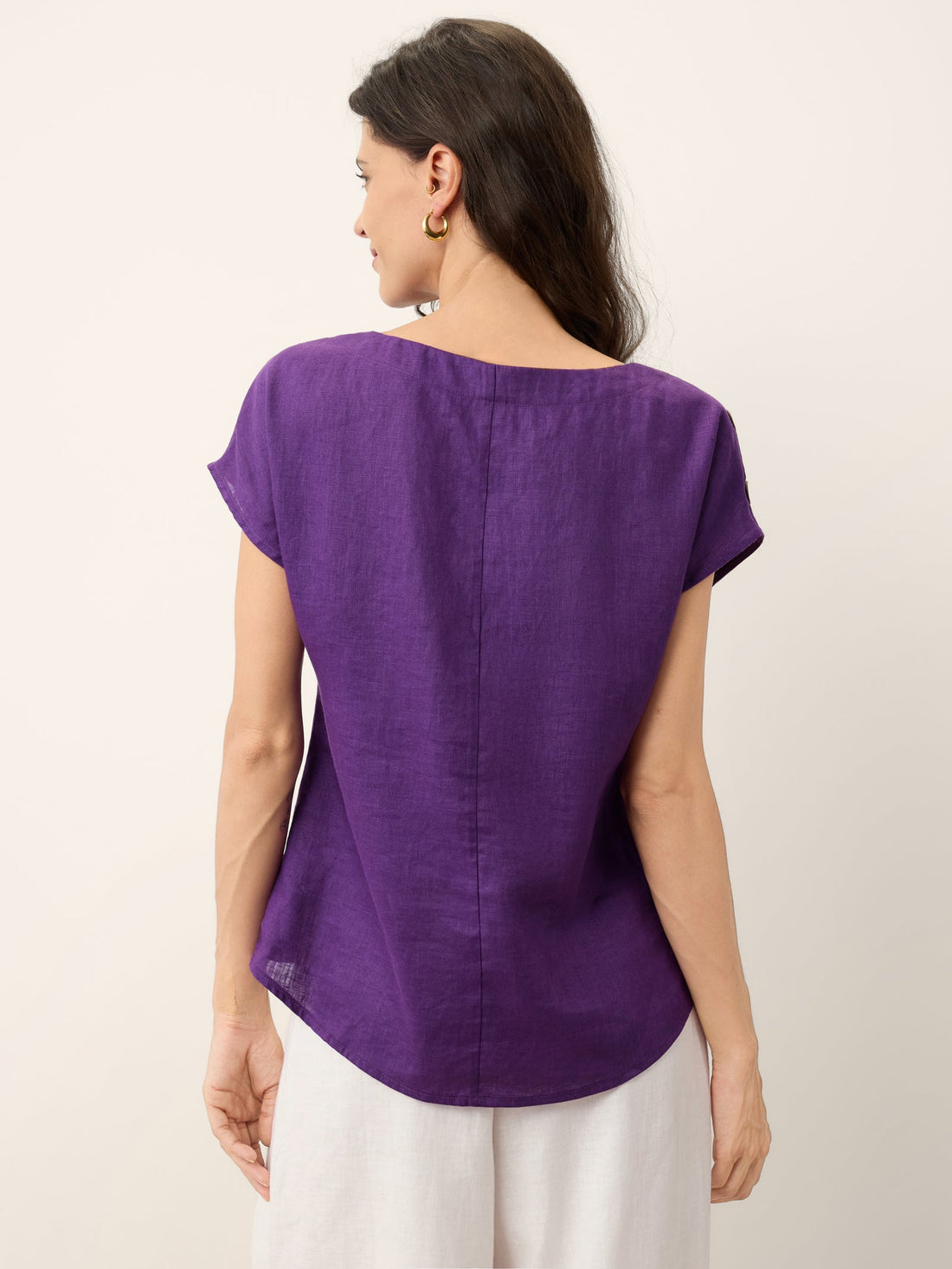100% Linen Button Detail Round Neck Blouse