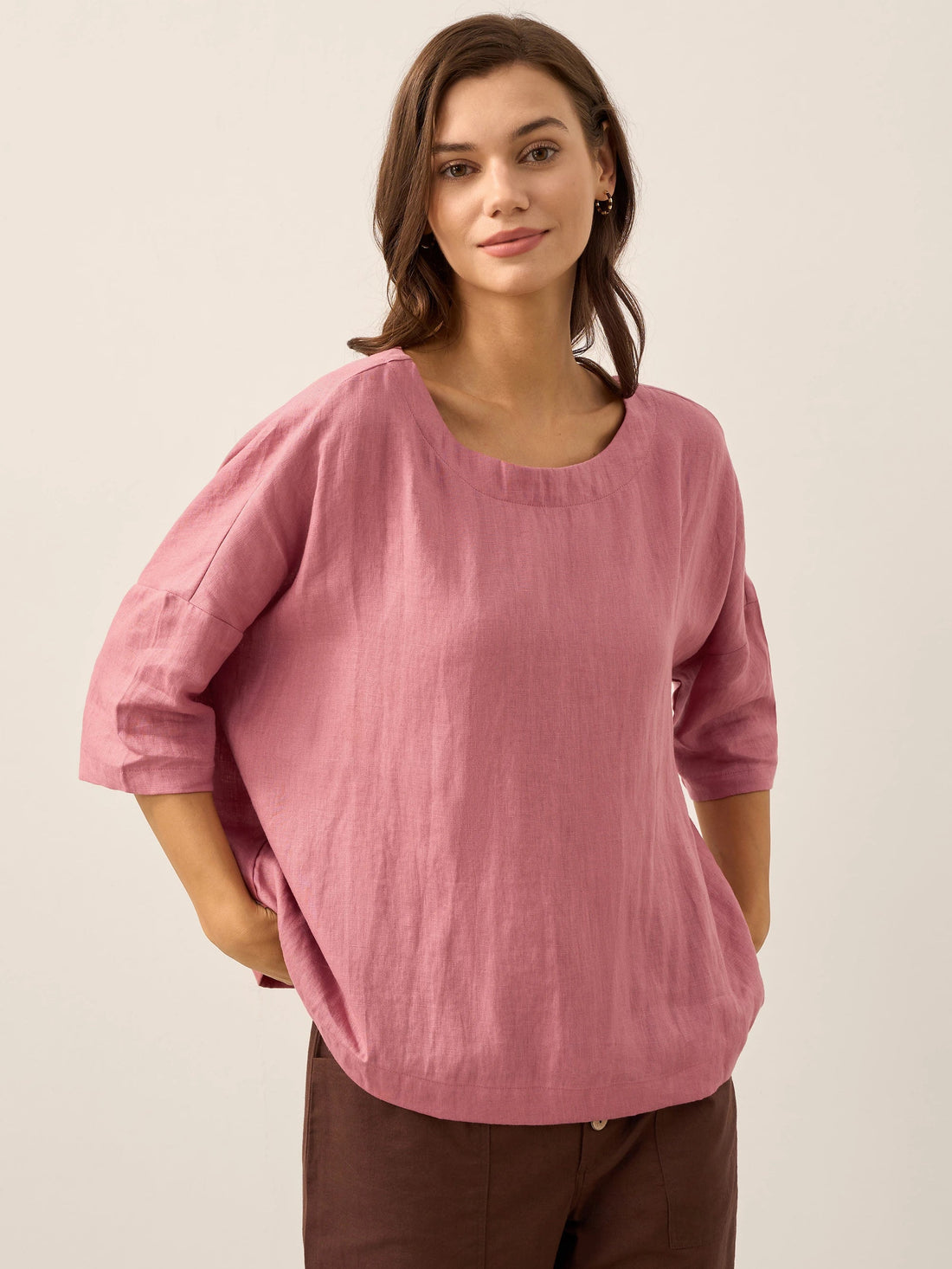 100% Linen Round Neck Oversized Blouse