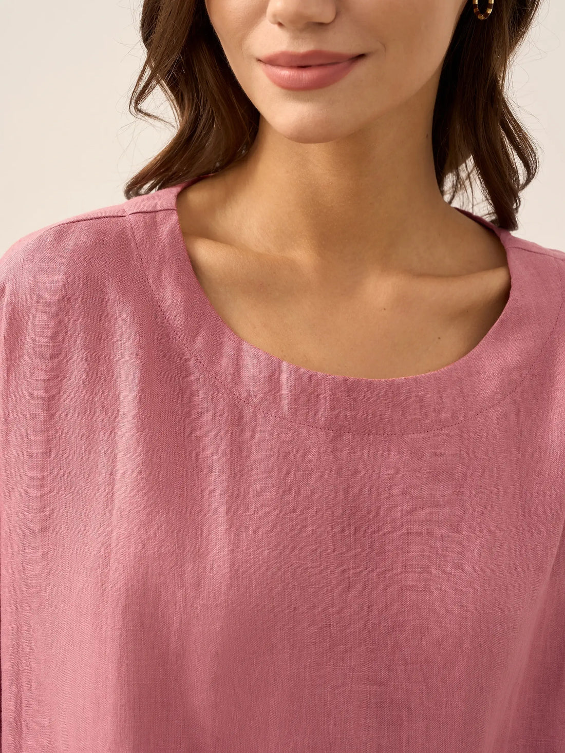 100% Linen Round Neck Oversized Blouse