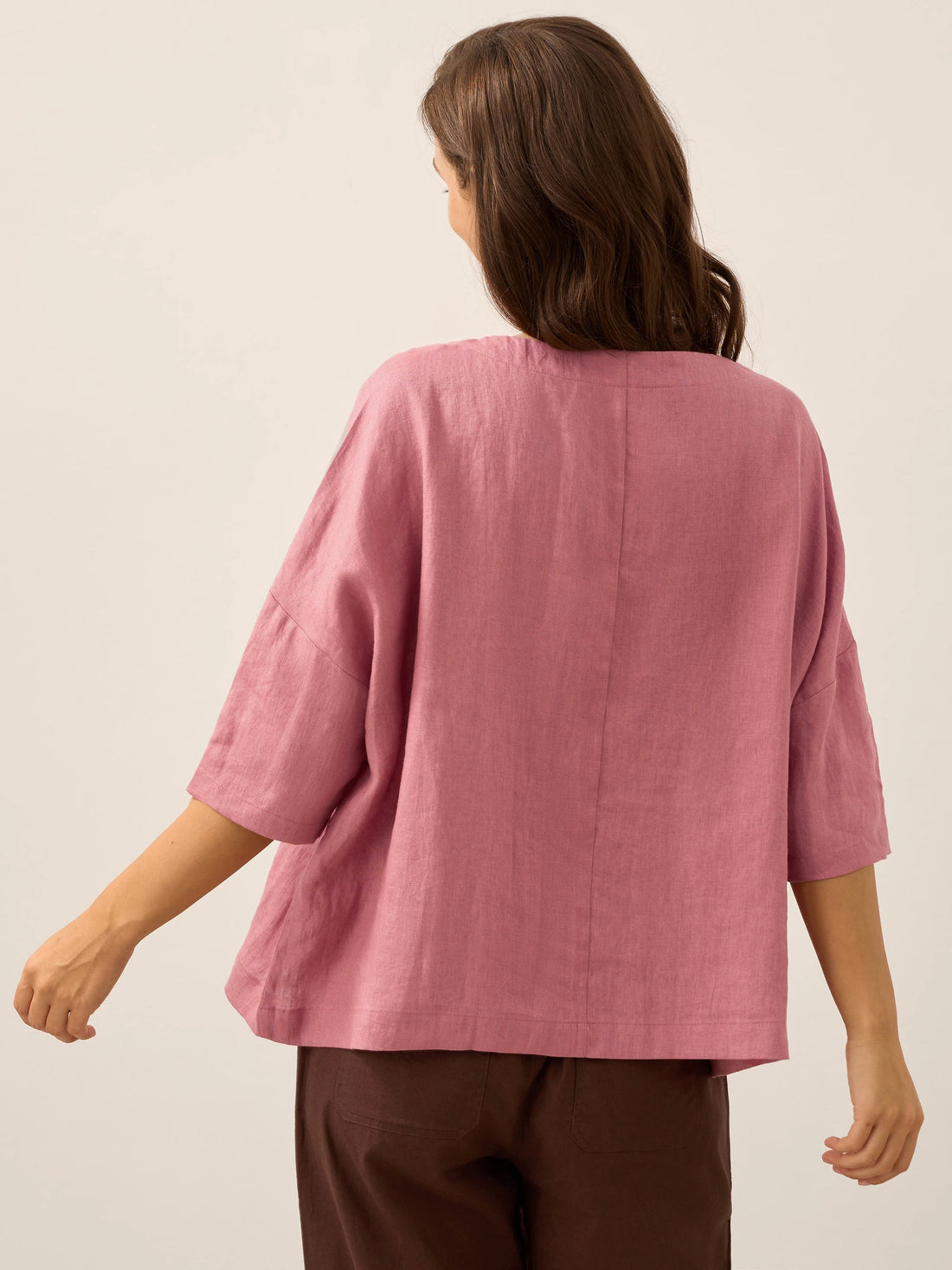 100% Linen Round Neck Oversized Blouse