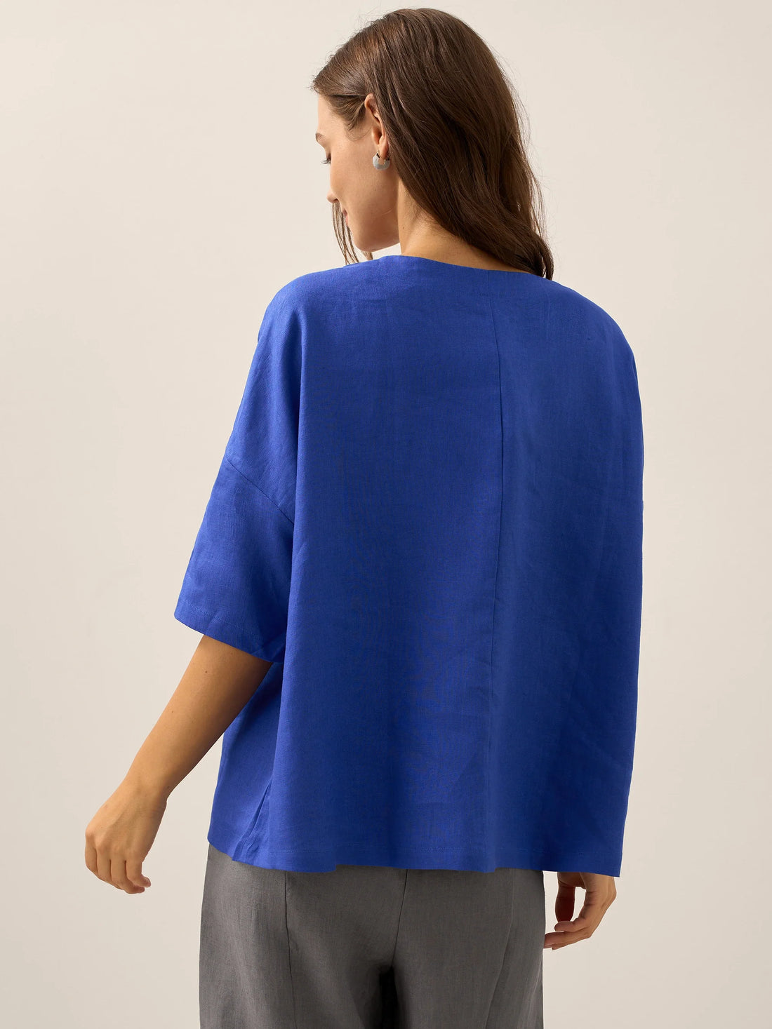 100% Linen Round Neck Oversized Blouse