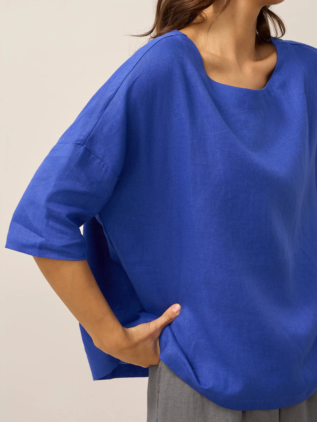 100% Linen Round Neck Oversized Blouse