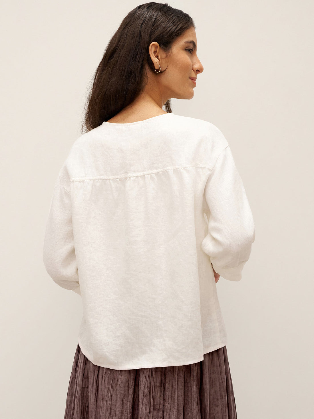 100% Linen Button-Front Drop-Shoulder Shirt