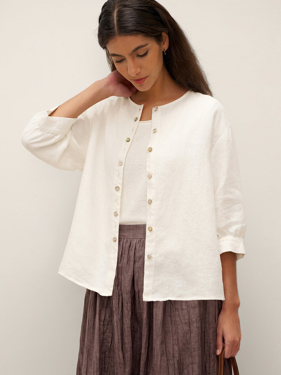 100% Linen Button-Front Drop-Shoulder Shirt