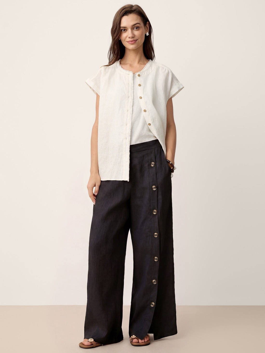 100% Linen High-Rise Straight-Leg Pants