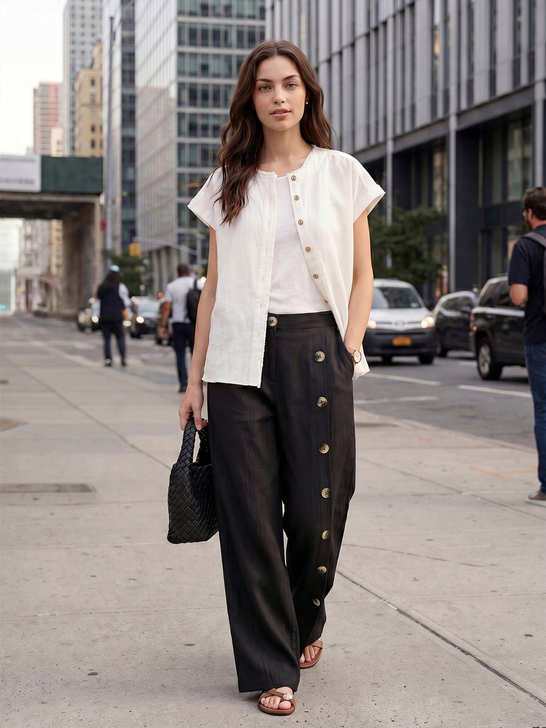 100% Linen High-Rise Straight-Leg Pants